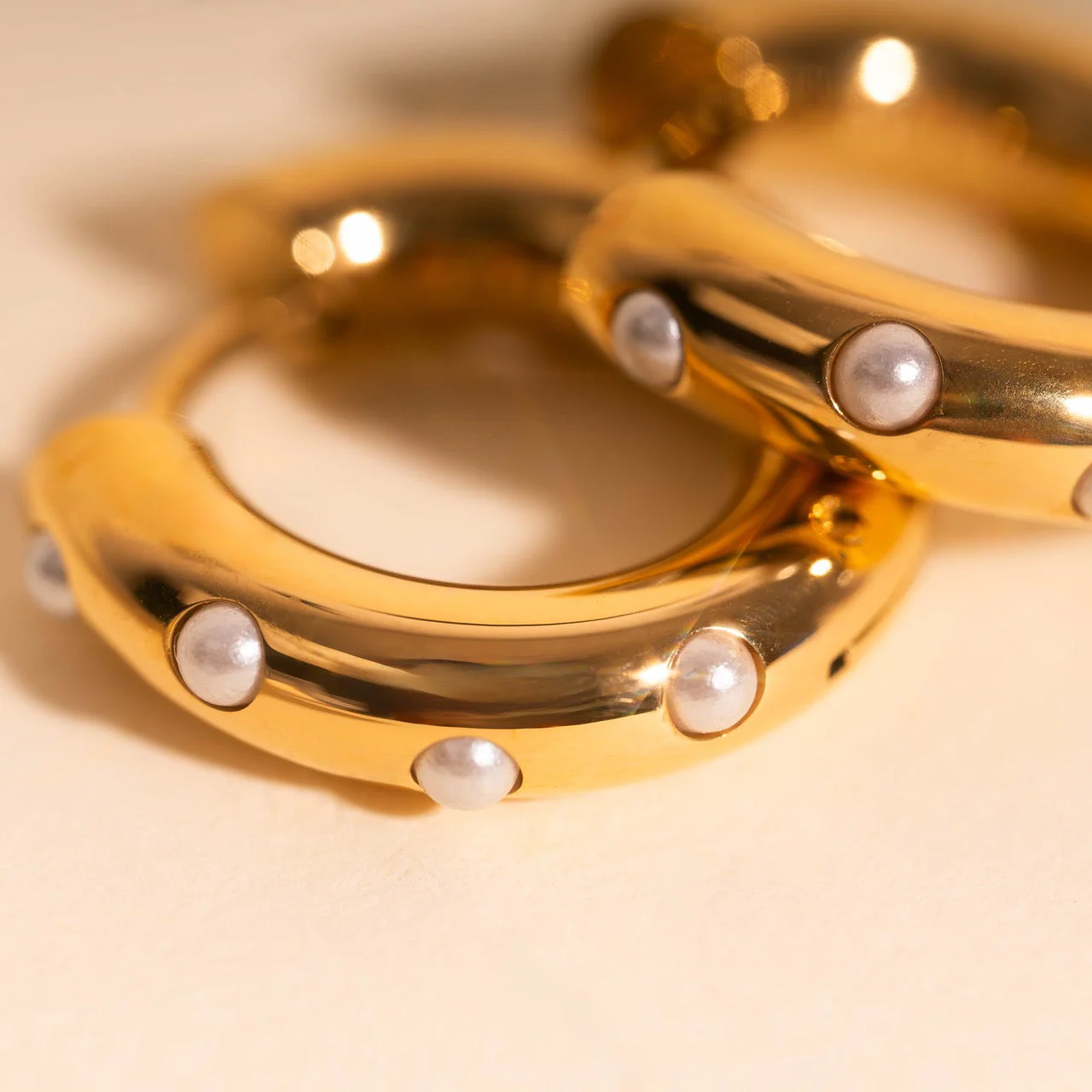 Pearl Chunky Rounded Huggie Hoop Earrings - Image 6