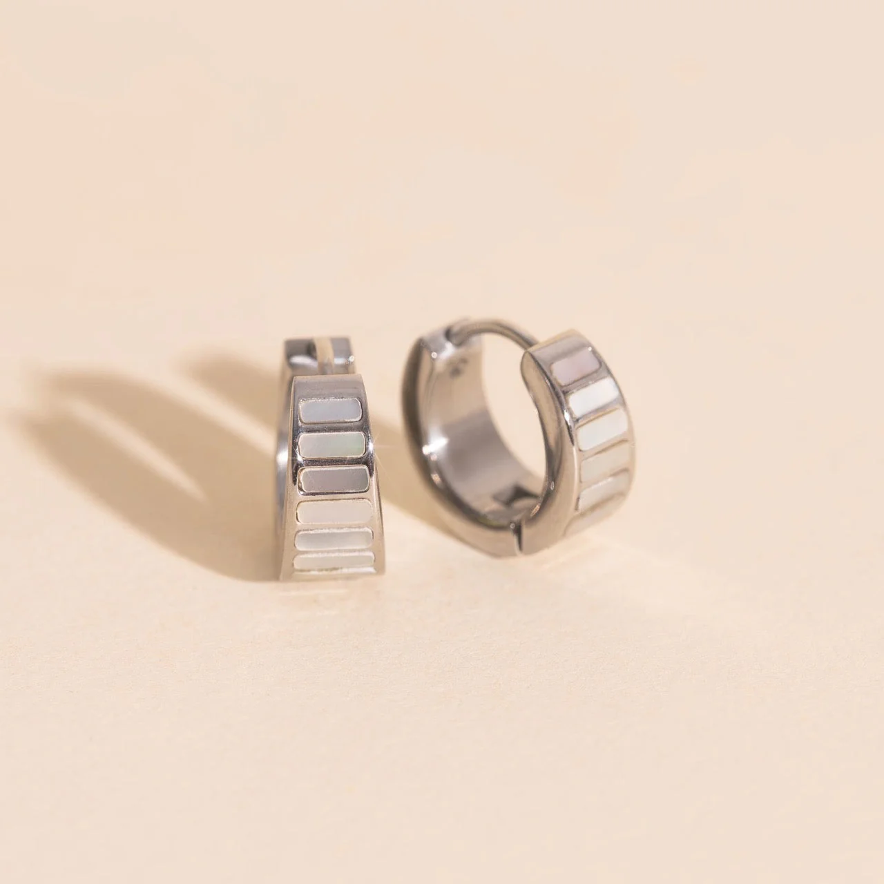 Pearl Shell Teardrop Super Chunky Huggie Hoop Earrings - Image 3