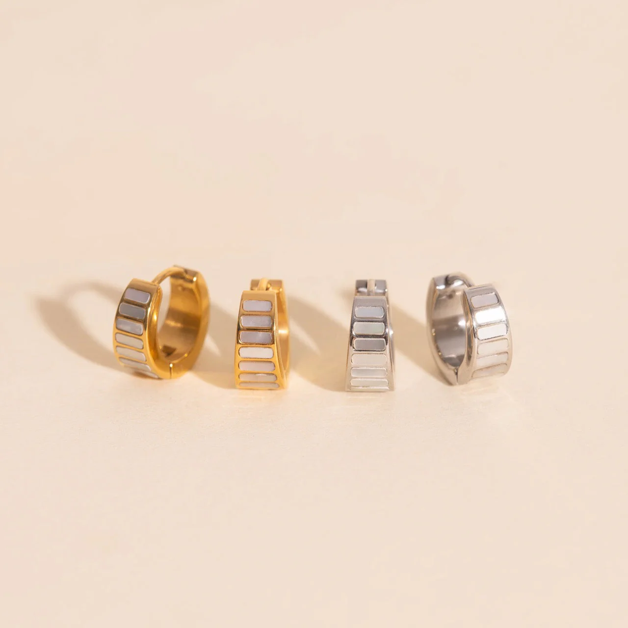 Pearl Shell Teardrop Super Chunky Huggie Hoop Earrings - Image 4