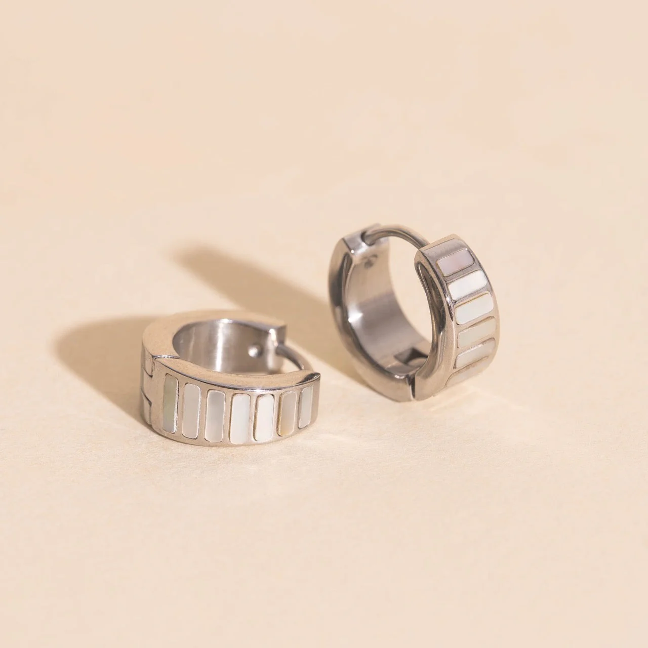 Pearl Shell Teardrop Super Chunky Huggie Hoop Earrings - Image 5
