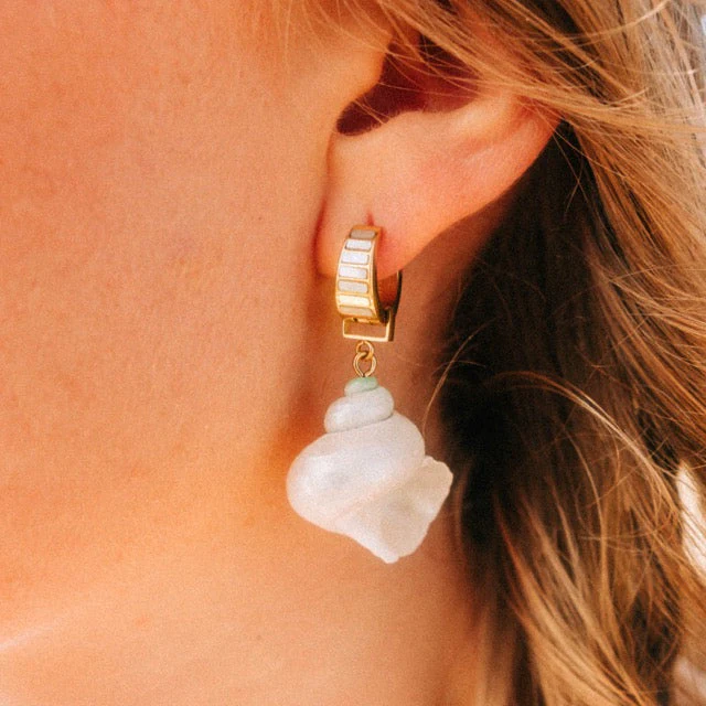 Pearl Shell Teardrop Super Chunky Huggie Hoop Earrings - Image 6