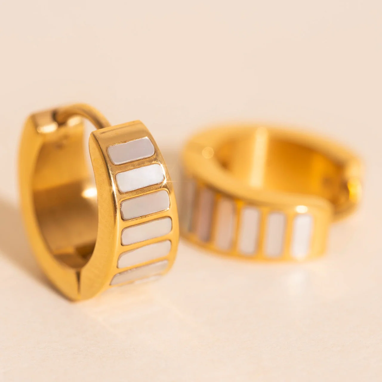 Pearl Shell Teardrop Super Chunky Huggie Hoop Earrings - Image 8