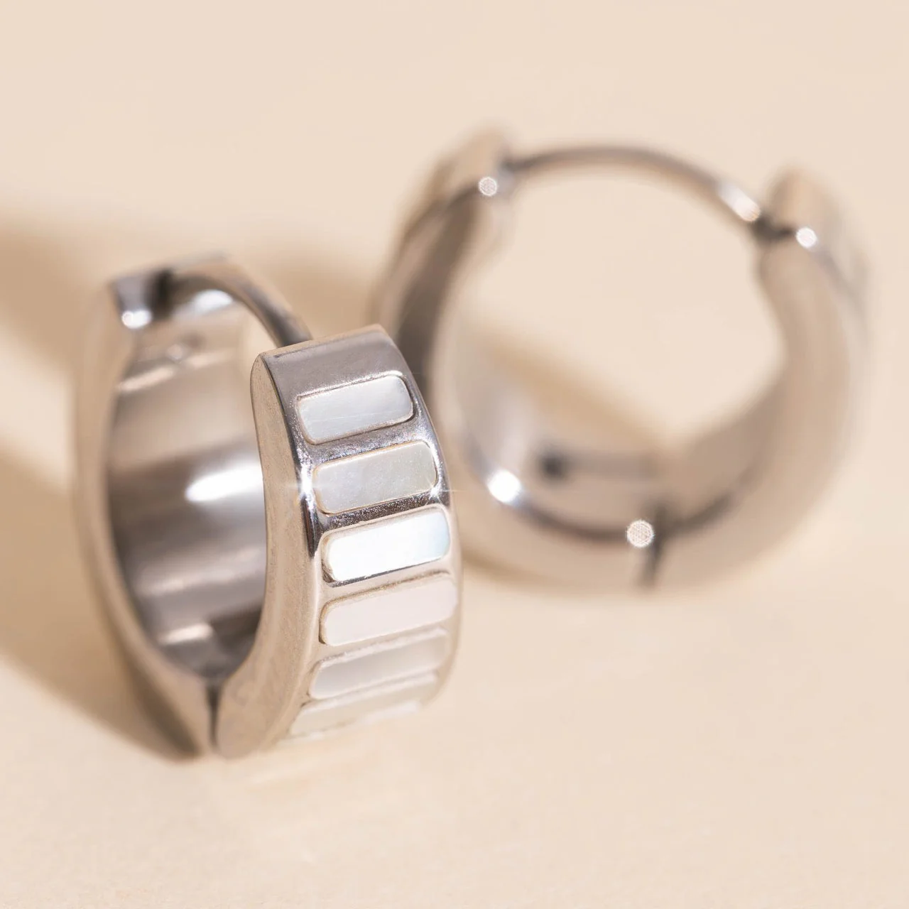 Pearl Shell Teardrop Super Chunky Huggie Hoop Earrings - Image 9