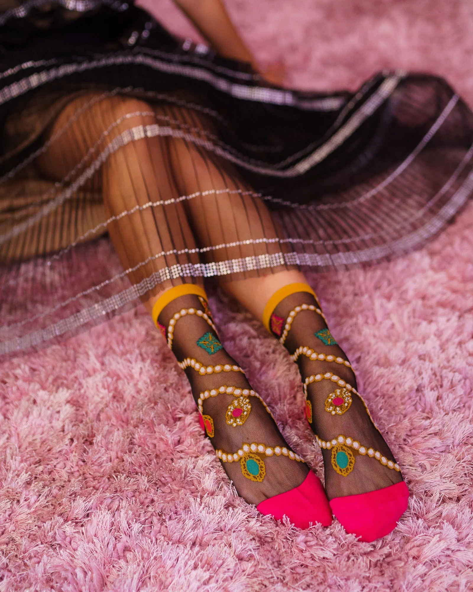 Pearls & Jewels Black Sheer Ankle Sock - Image 3