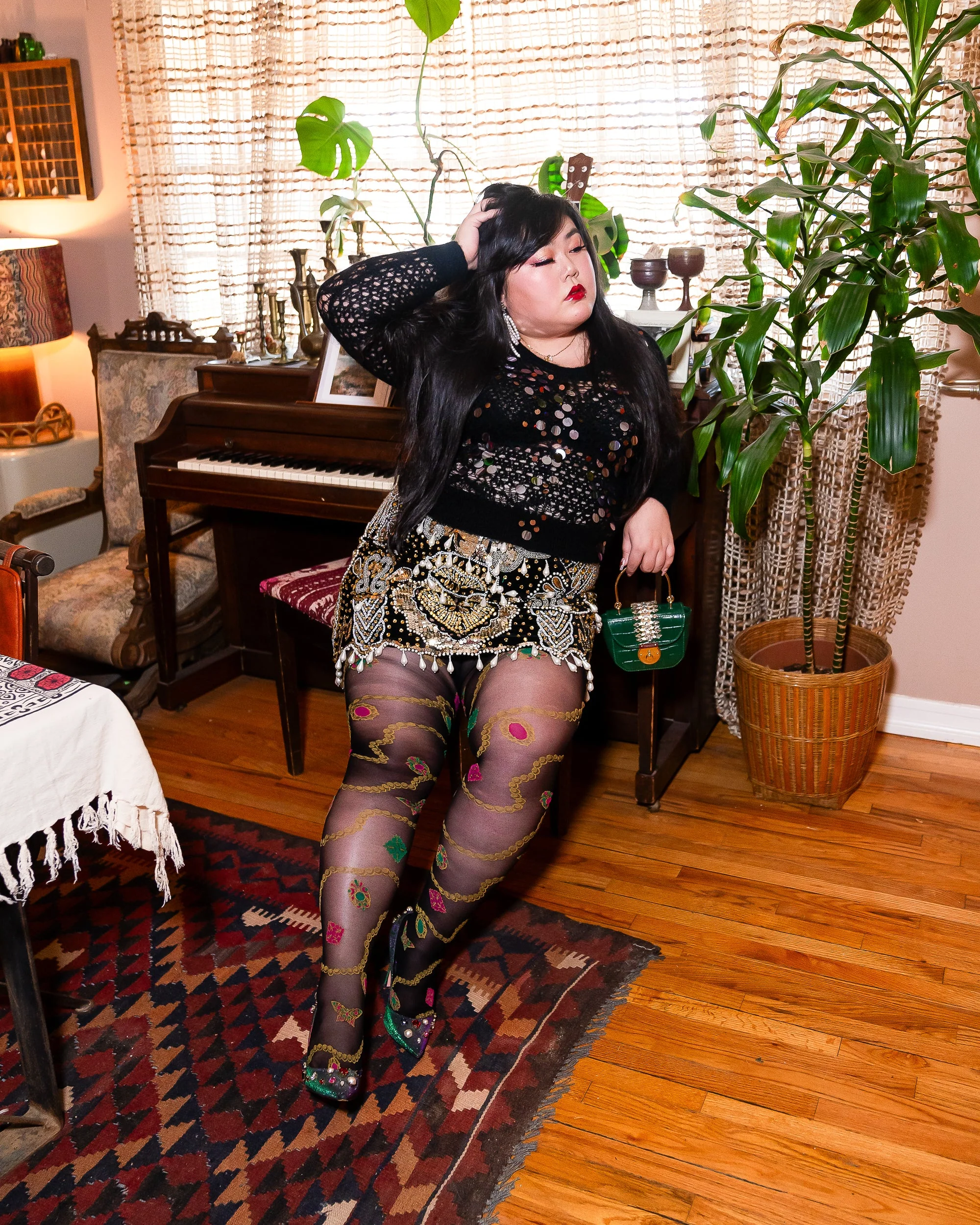 Pearls & Jewels Black Sheer Tights - Image 4
