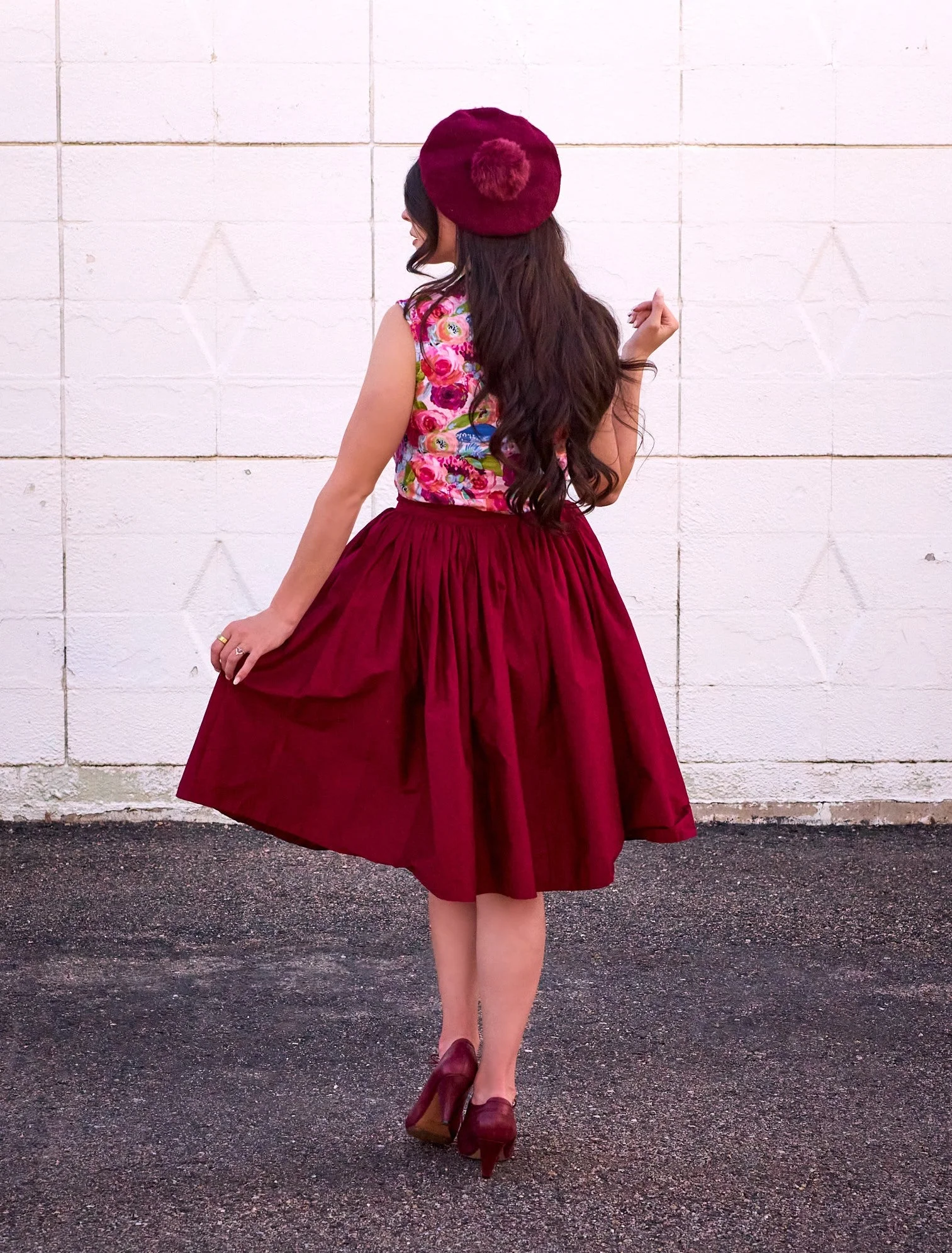 Peggy Swing Skirt in Burgundy - Image 2