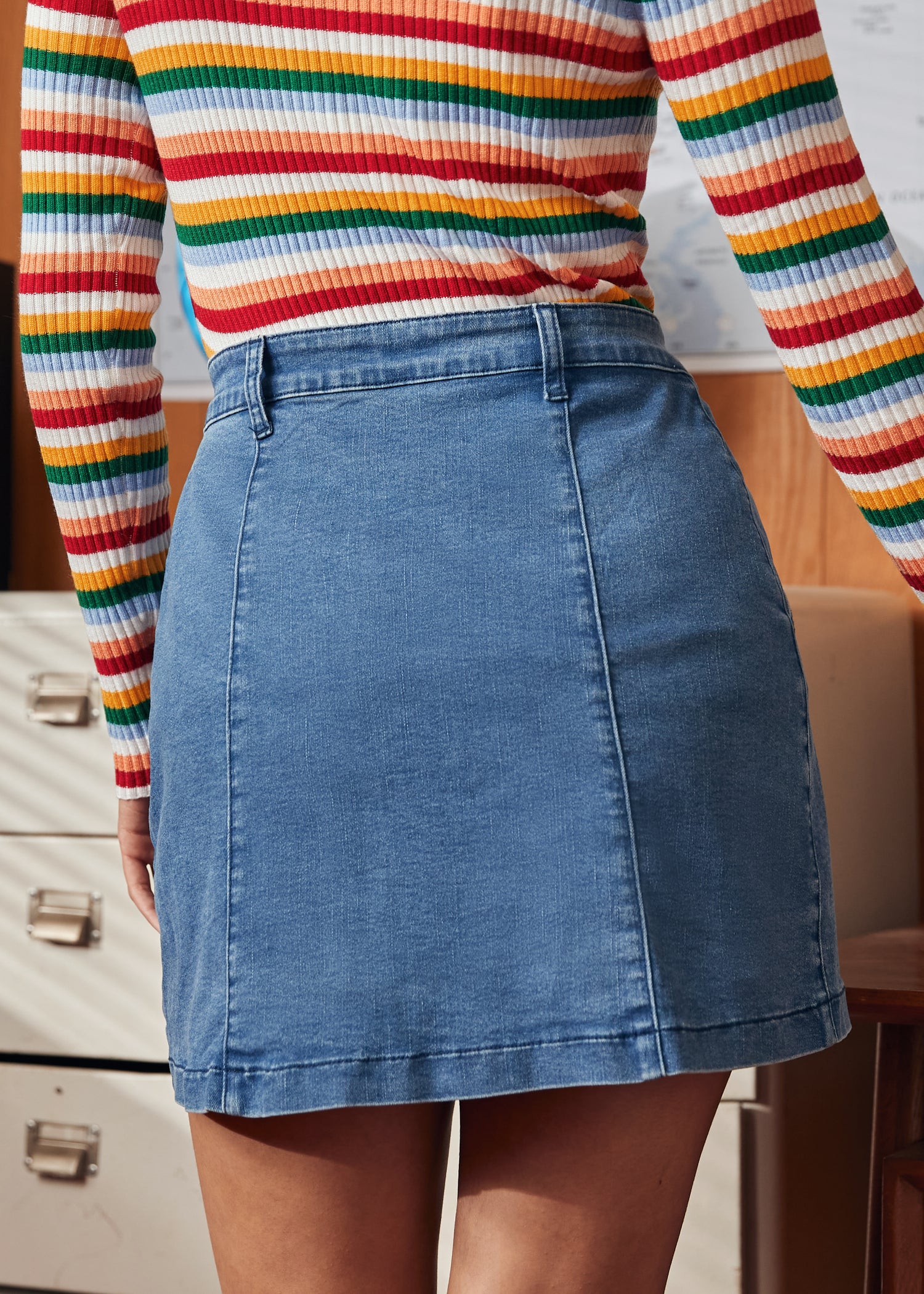 A Spring Fling Button Down A-Line Jean Skirt - Image 5