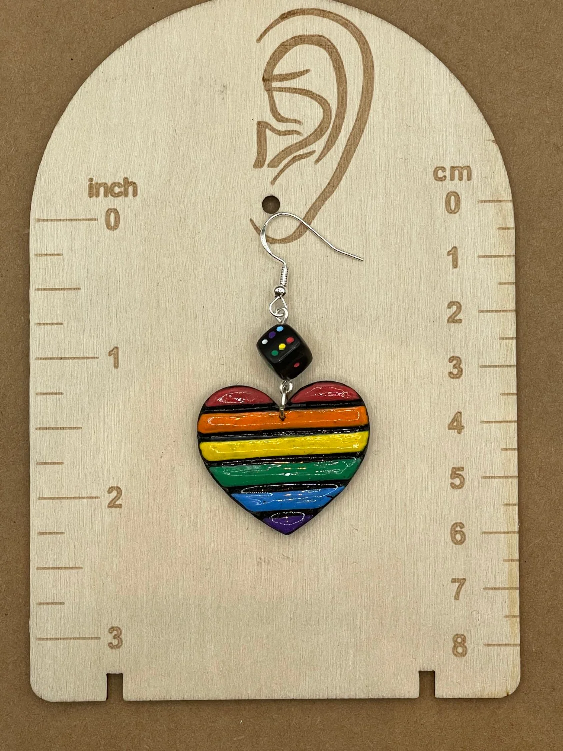 Rainbow Heart with Black Dice Earrings - Image 2