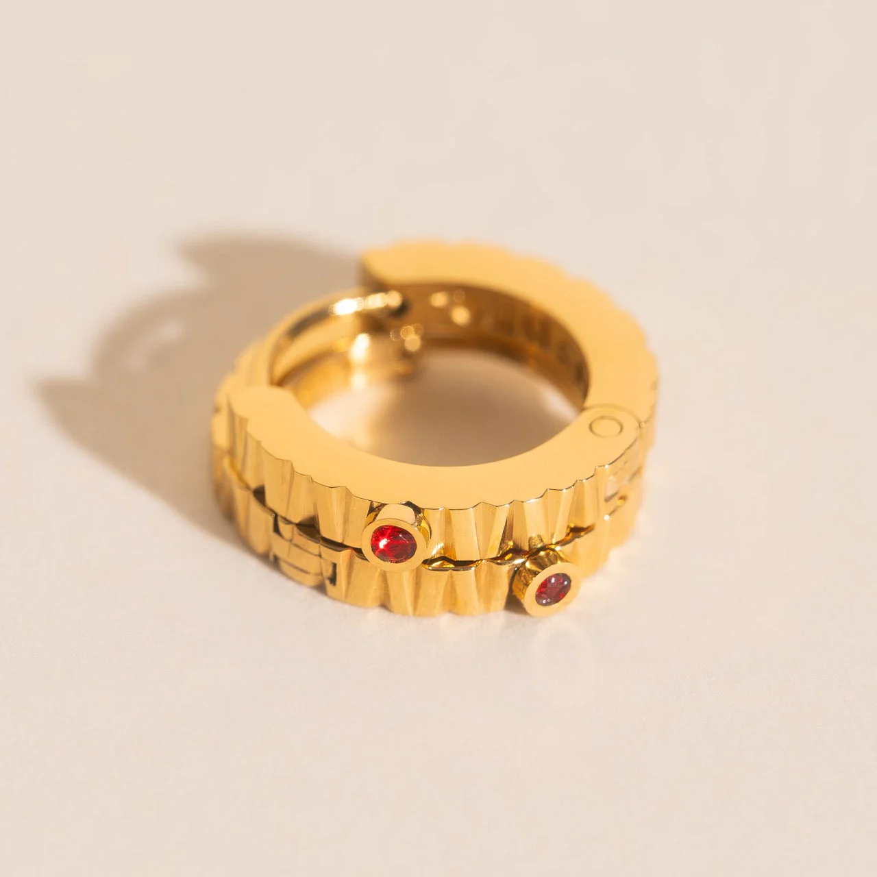 Red Crystal Textured Huggie Hoop Earrings - Image 3