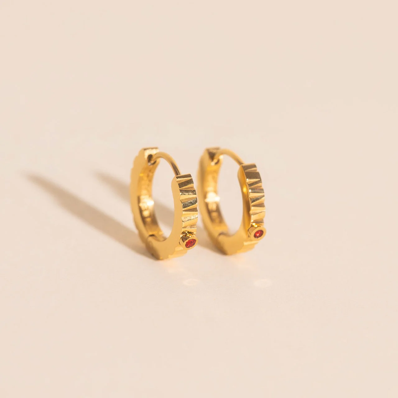 Red Crystal Textured Huggie Hoop Earrings - Image 4