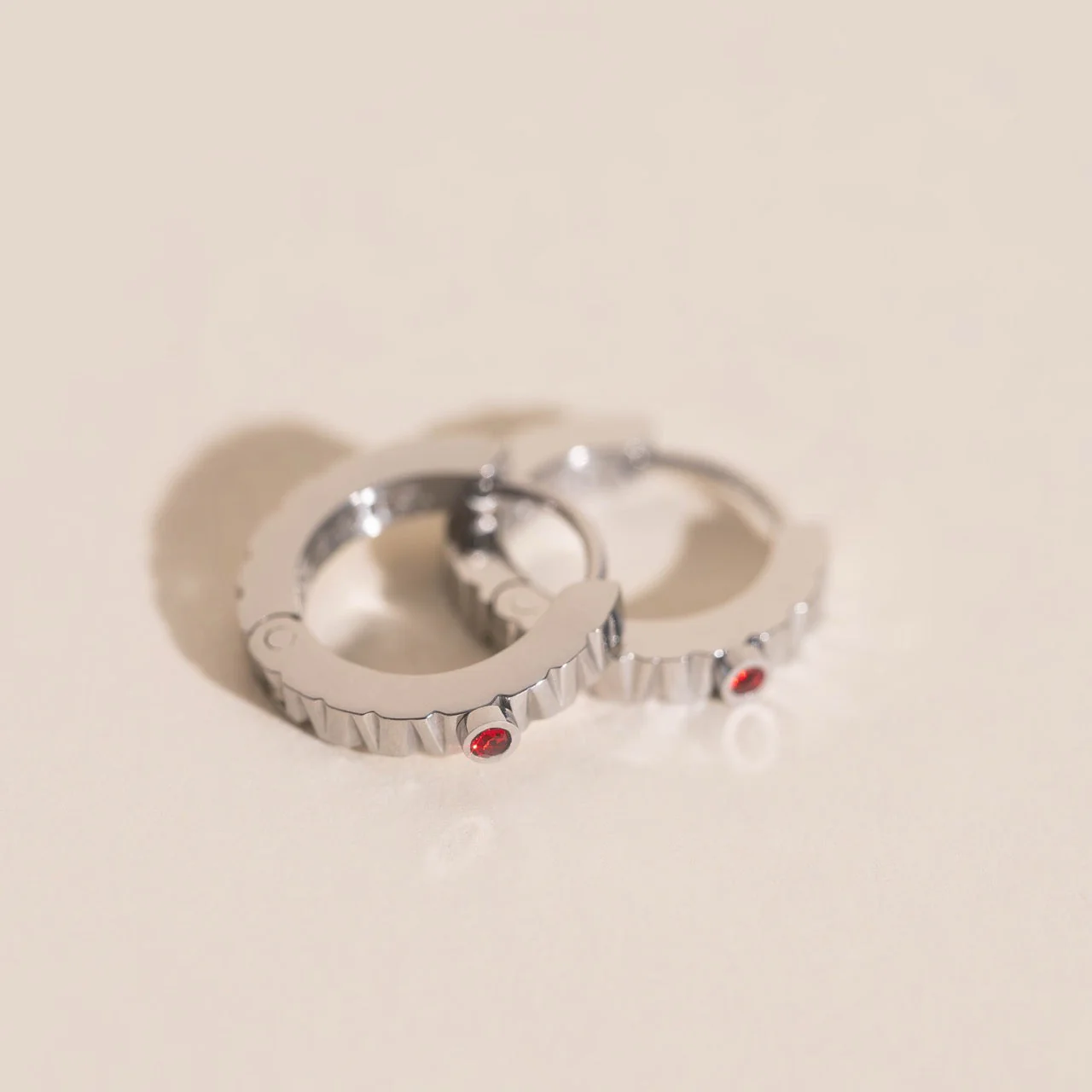 Red Crystal Textured Huggie Hoop Earrings - Image 5