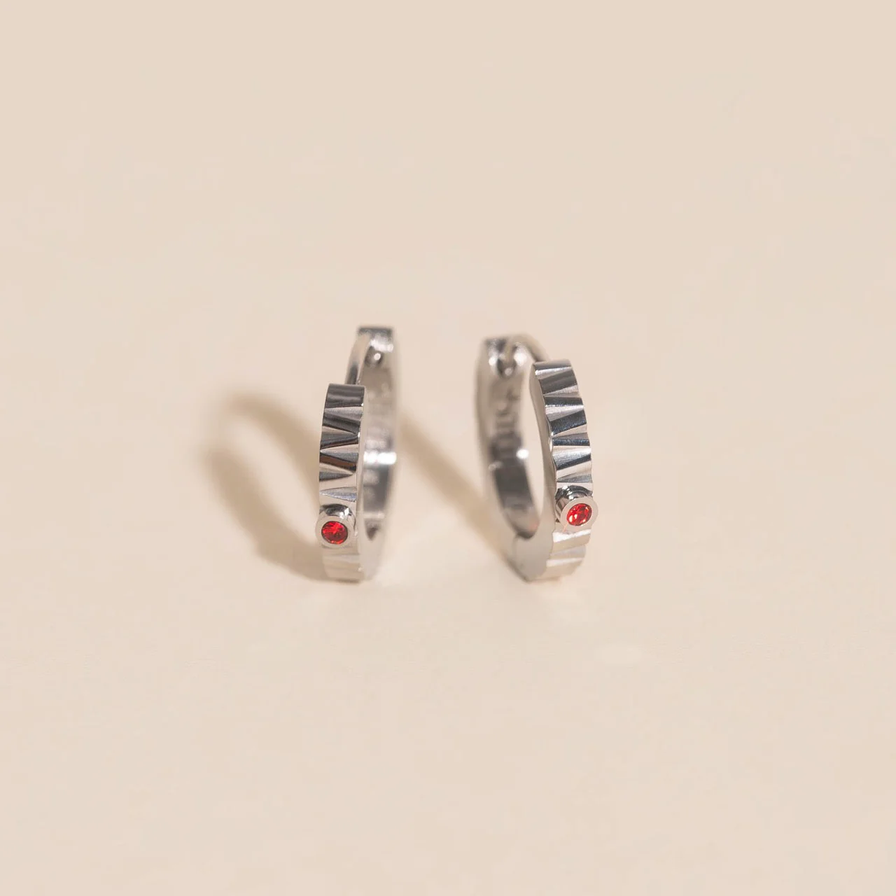 Red Crystal Textured Huggie Hoop Earrings - Image 6