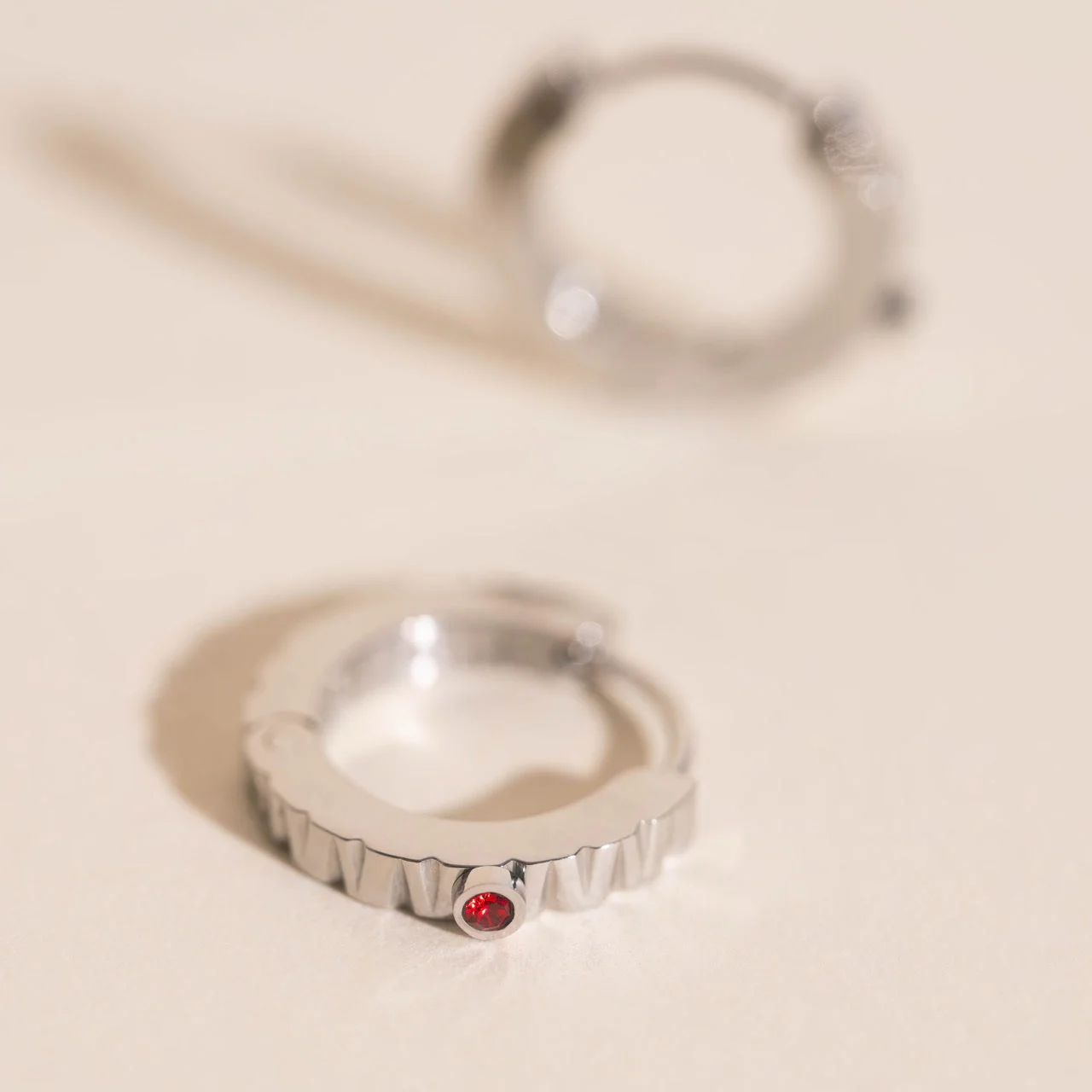 Red Crystal Textured Huggie Hoop Earrings - Image 7