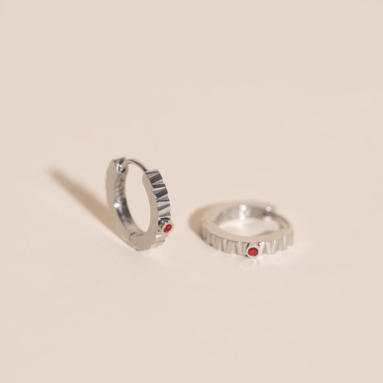 Red Crystal Textured Huggie Hoop Earrings - Image 8