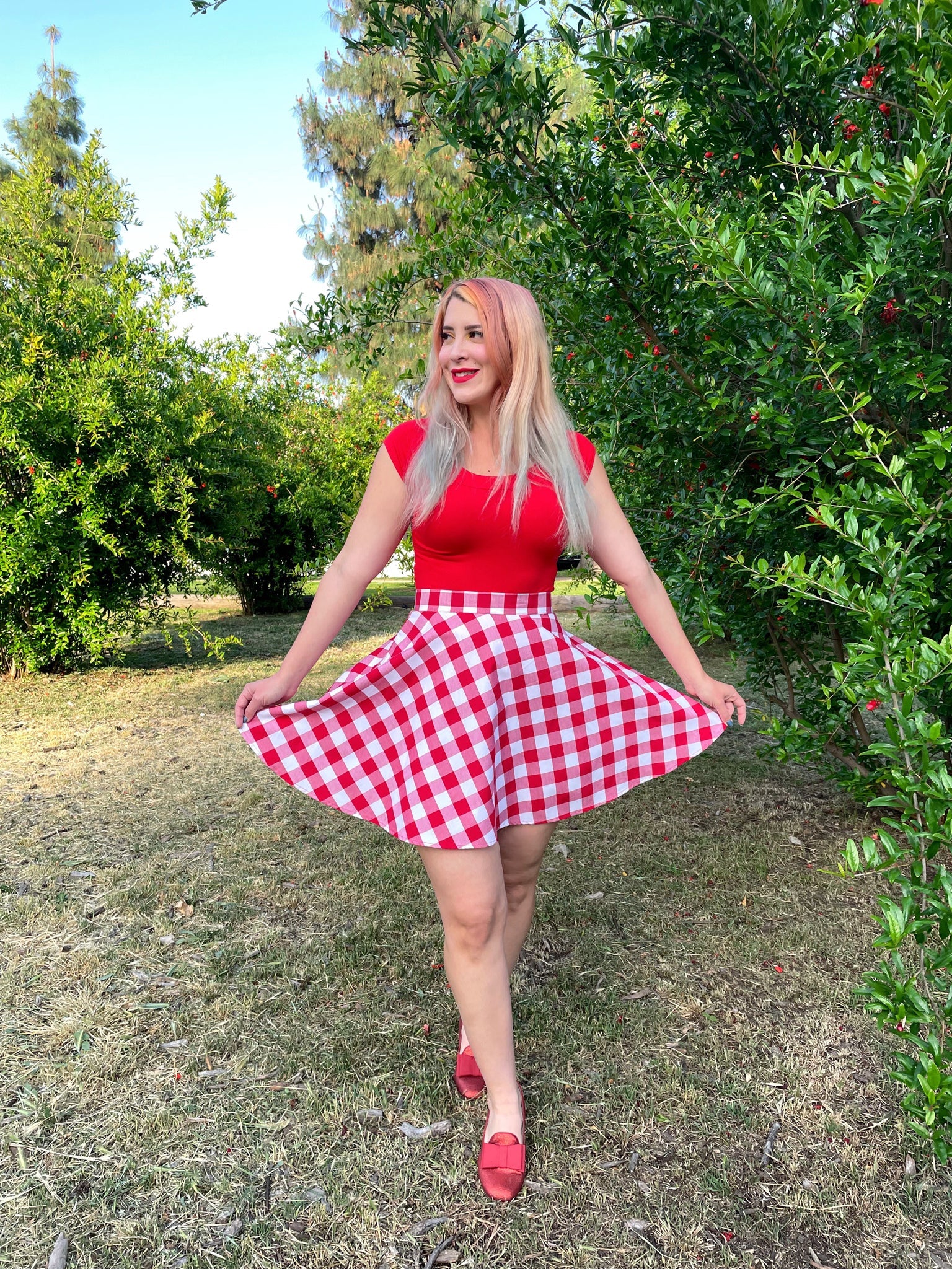 Red Gingham Skater Skirt - Image 3