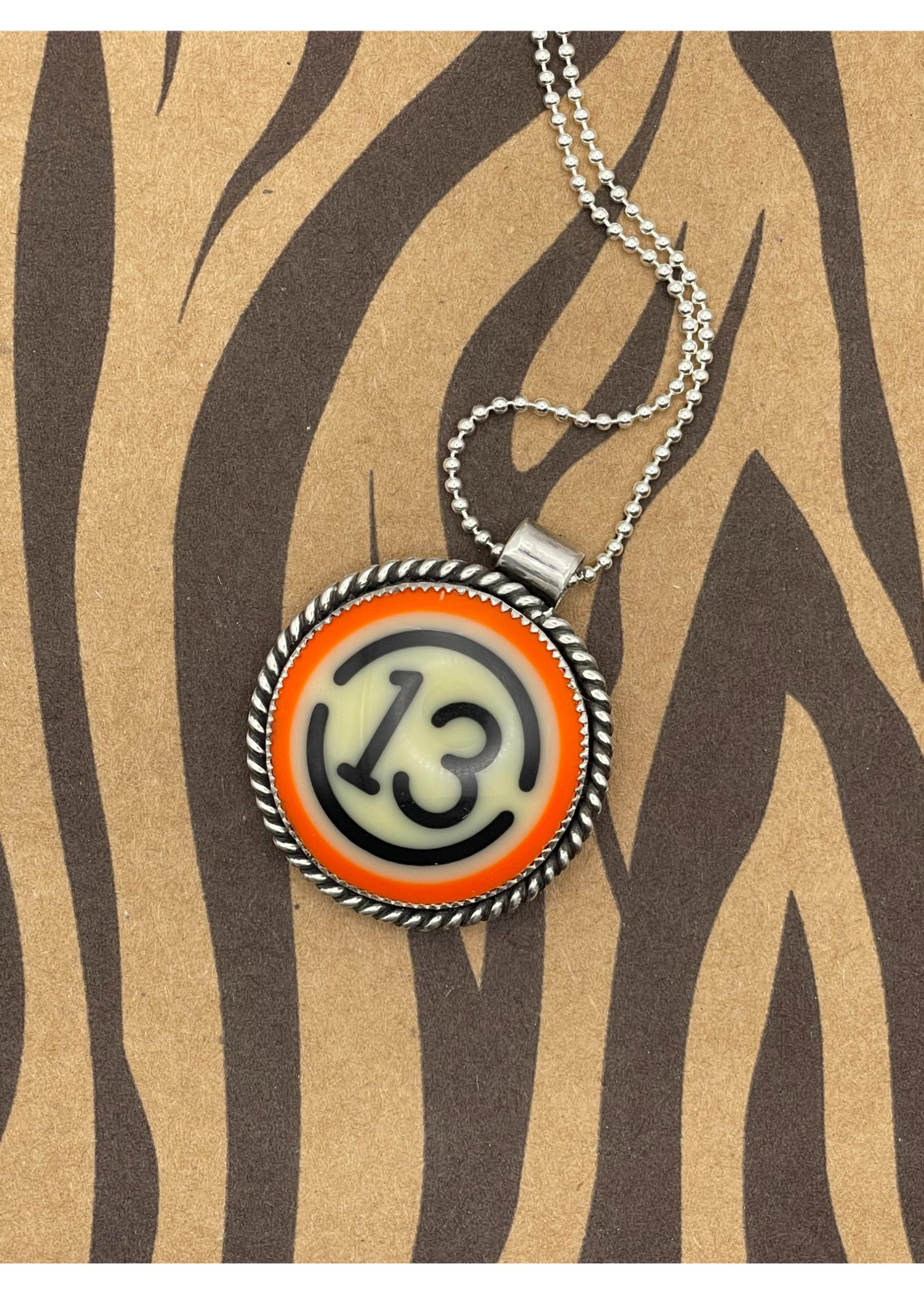 Sterling Silver Retro Pendant Orange Billiard Ball #13