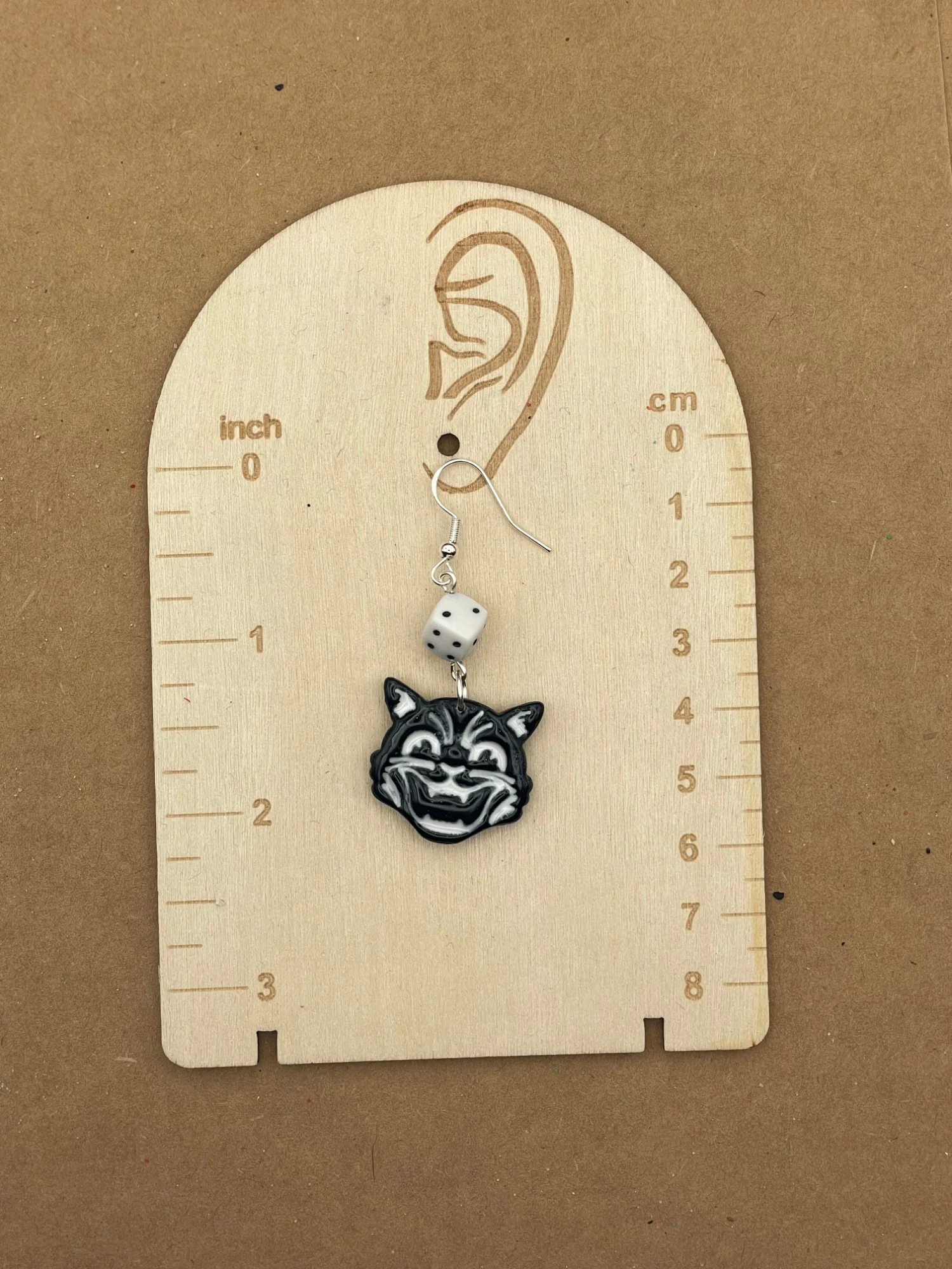Retro Black Cat with White Dice Earrings - Image 2