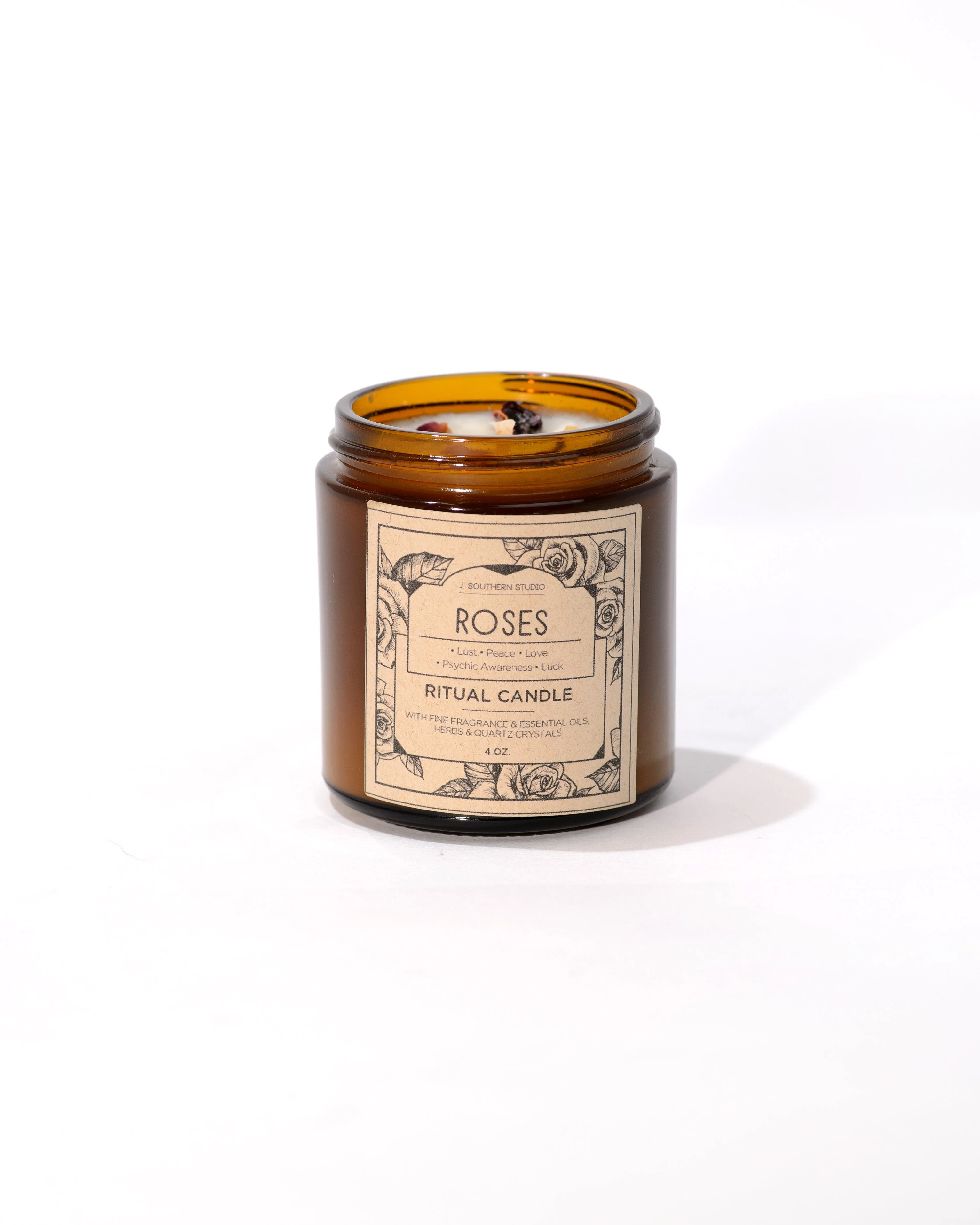 Roses Ritual Candle with Quartz and Herbs - Image 4