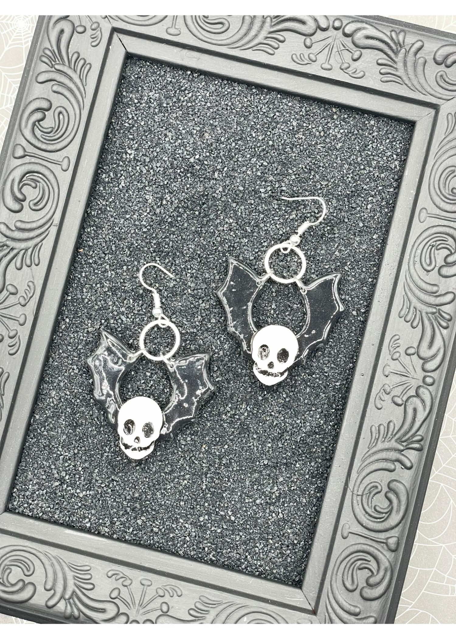Salem Skull Bat Dangle Earrings - Image 3