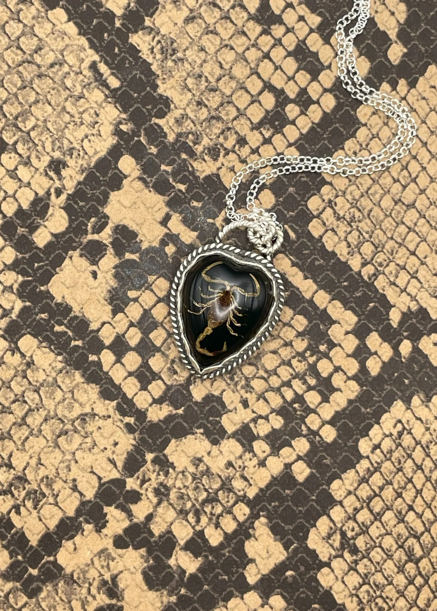 Sterling Silver Scorpion Heart Pendant Necklace