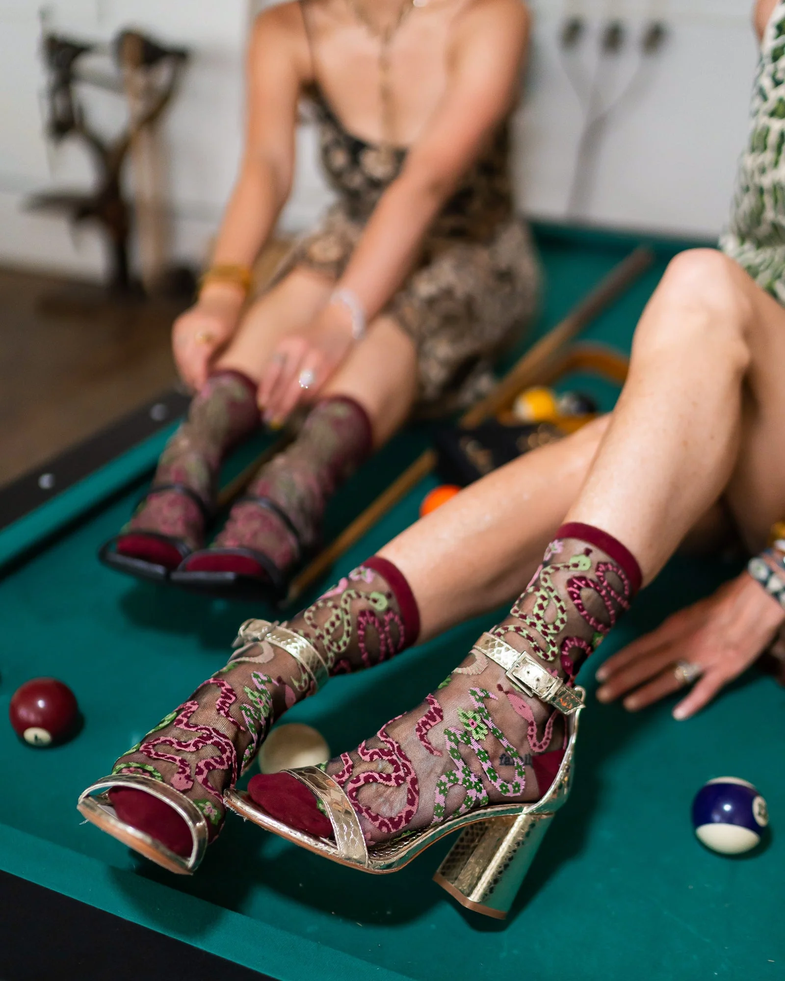 Serpentine Floral Black Sheer Crew Sock - Image 2