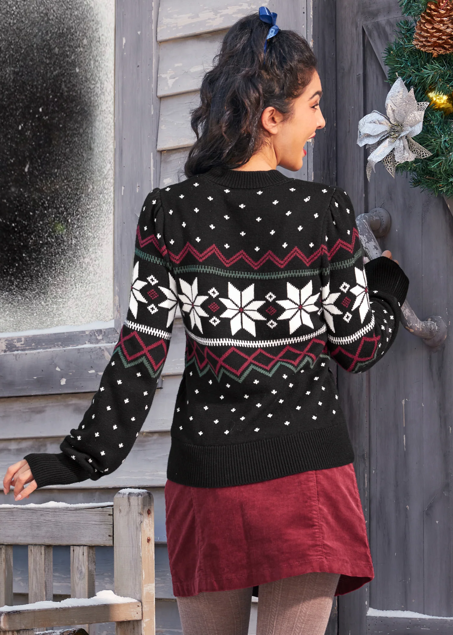 Whimsical Winter Puff Shoulder Sweater - Image 4