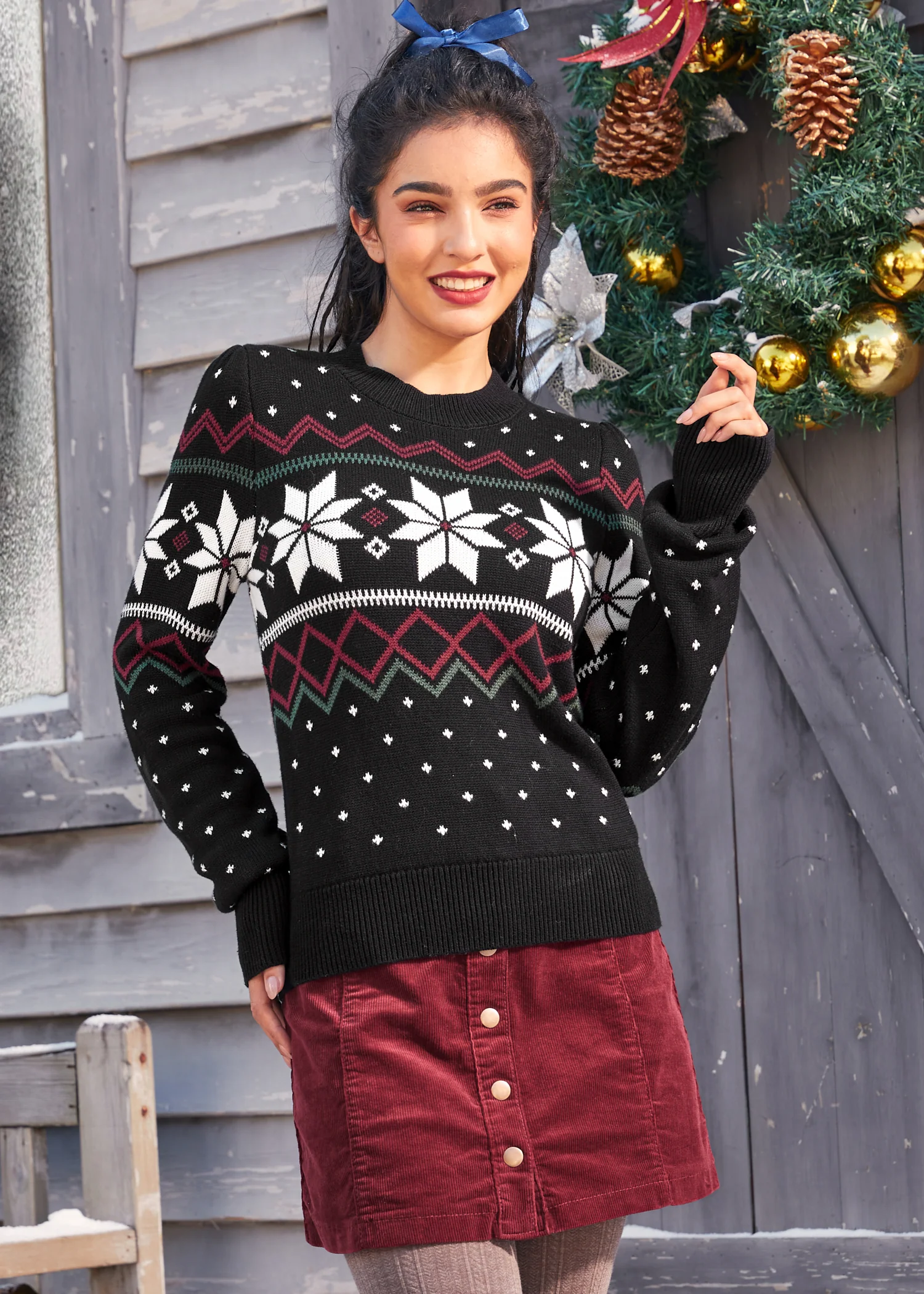Whimsical Winter Puff Shoulder Sweater - Image 5