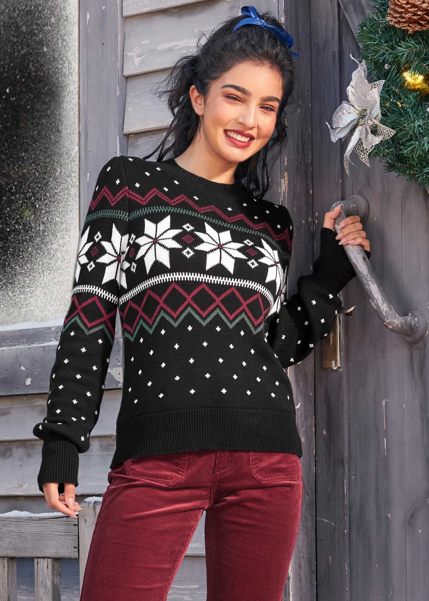 Whimsical Winter Puff Shoulder Sweater - Image 7