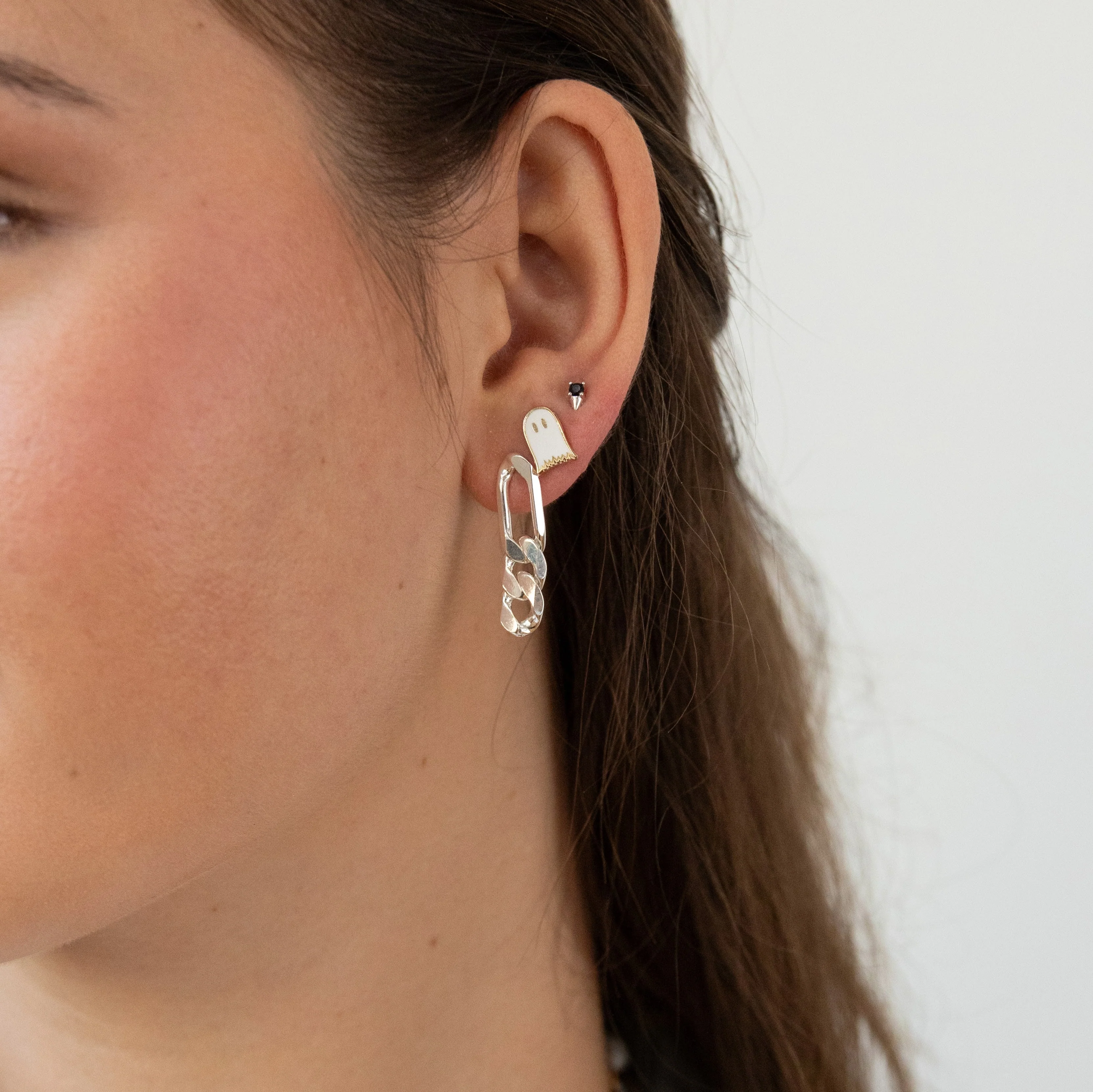 Black Solitaire Stud Earrings Sterling Silver - Image 2