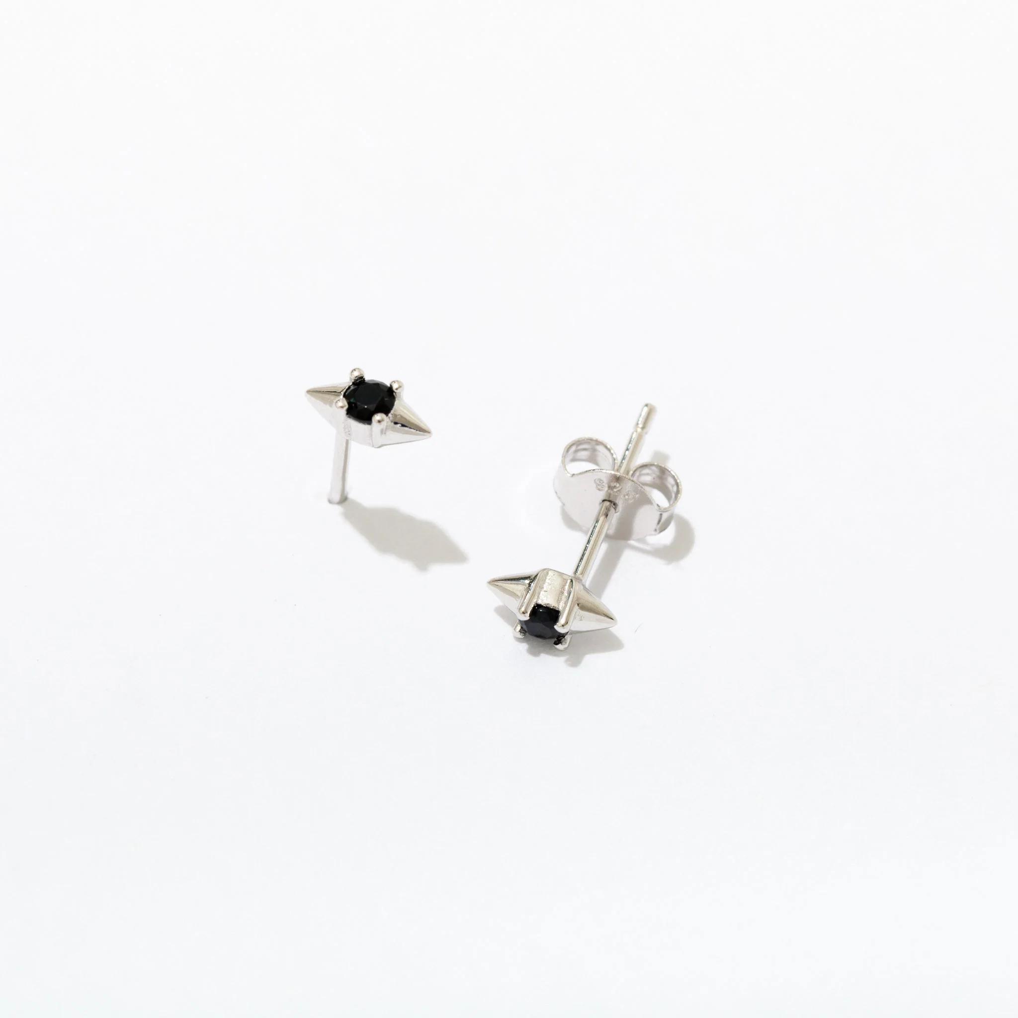 Black Solitaire Stud Earrings Sterling Silver - Image 3
