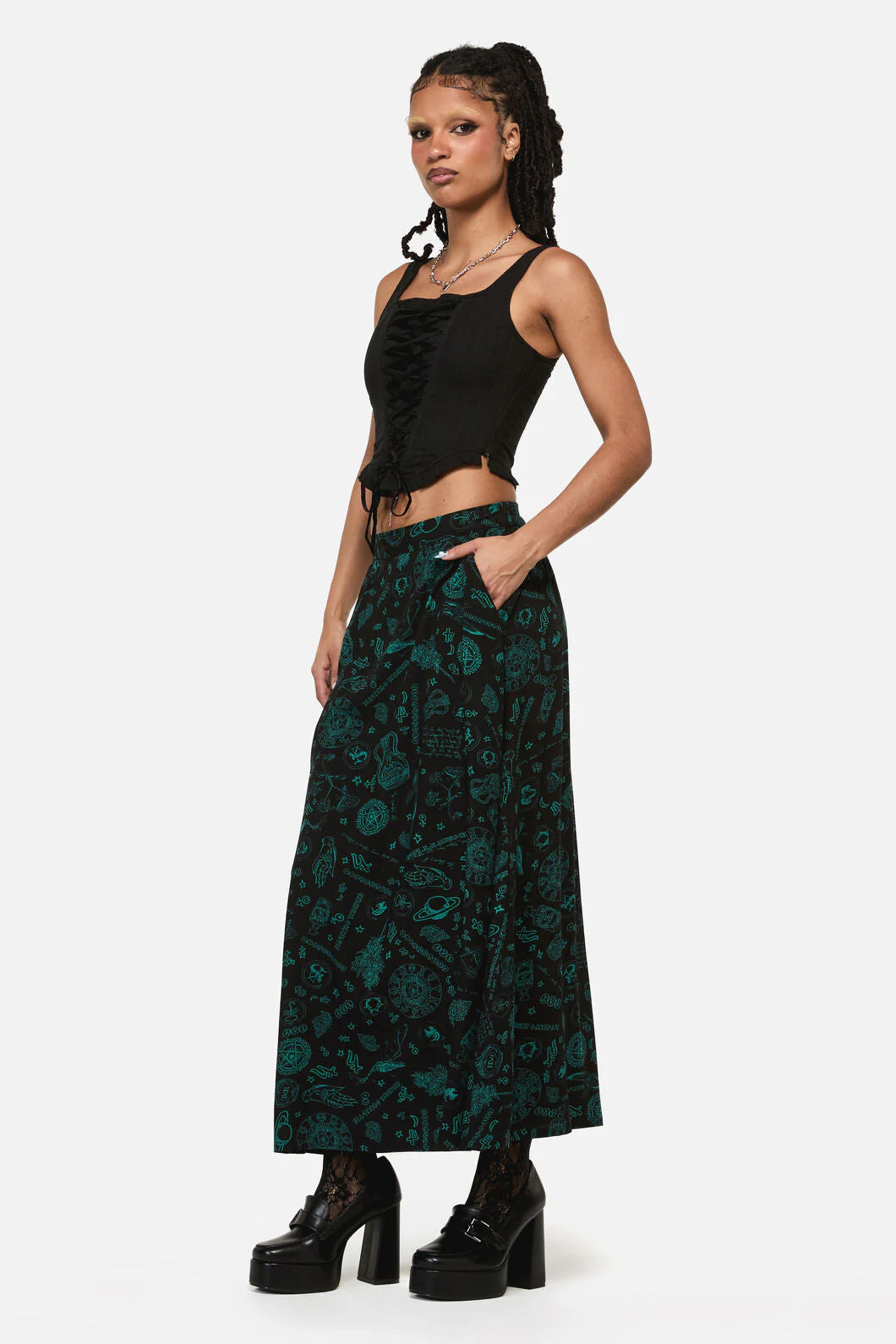 Spellbook Goth Print Midi Skirt - Image 4