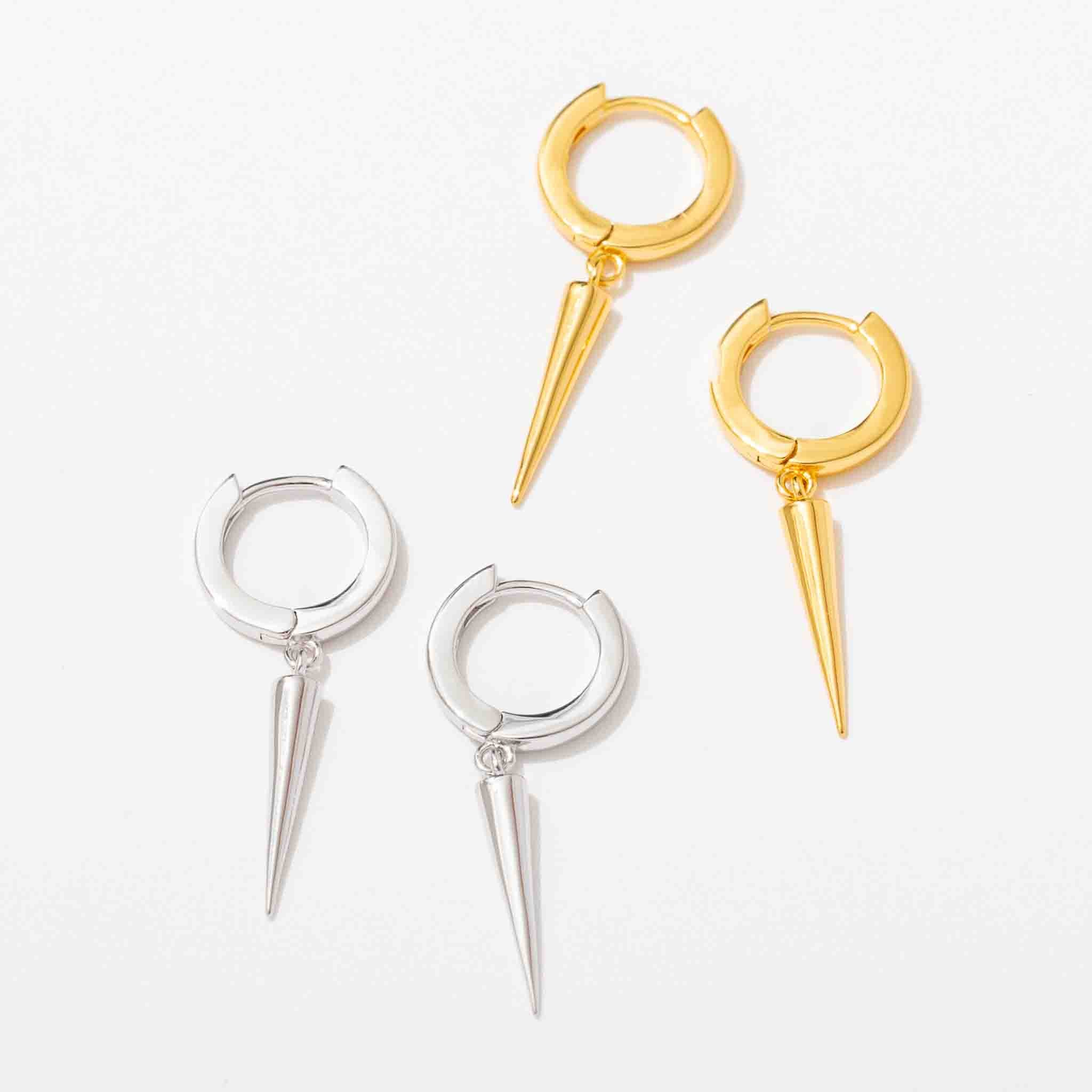 Spike Drop Huggie Hoop Earrings - Image 5