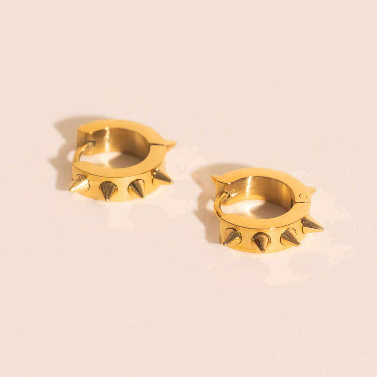 Spiked Chunky Huggie Hoop Earrings - Image 2