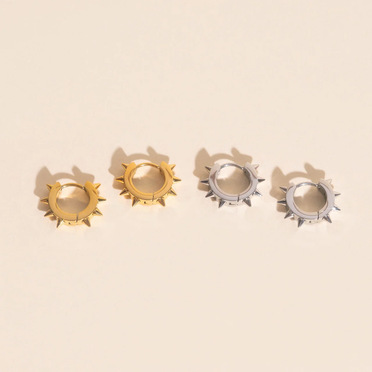 Spiked Chunky Huggie Hoop Earrings - Image 9