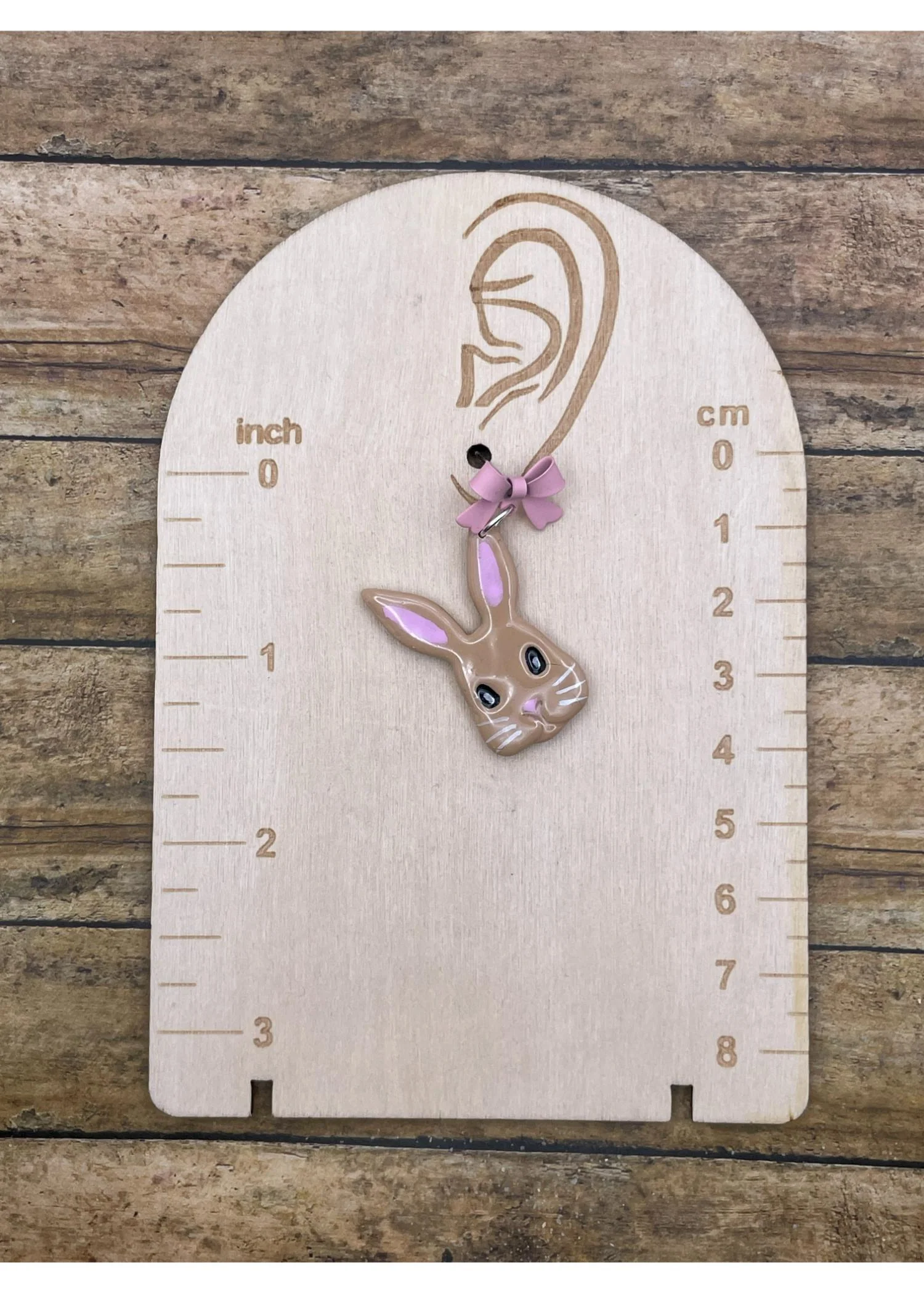 Easter Bunny Earrings with Pink Bow - Beige - Image 2