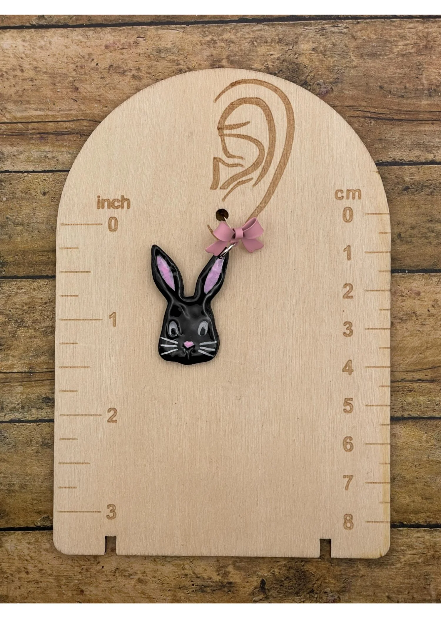 Easter Bunny Earrings with Pink Bow - Black - Image 2