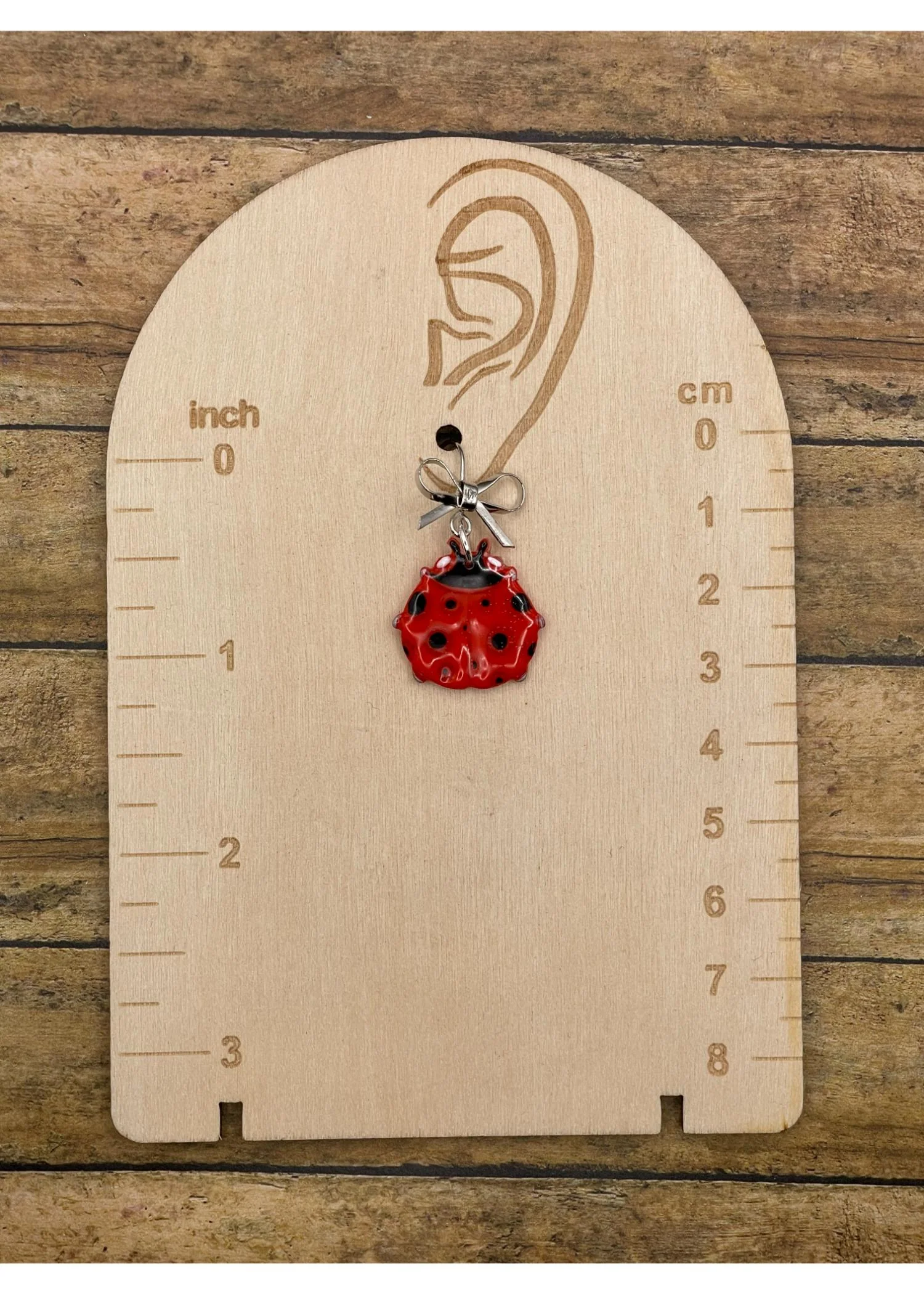Lady Bug Dangle Earrings with Bow - Image 2