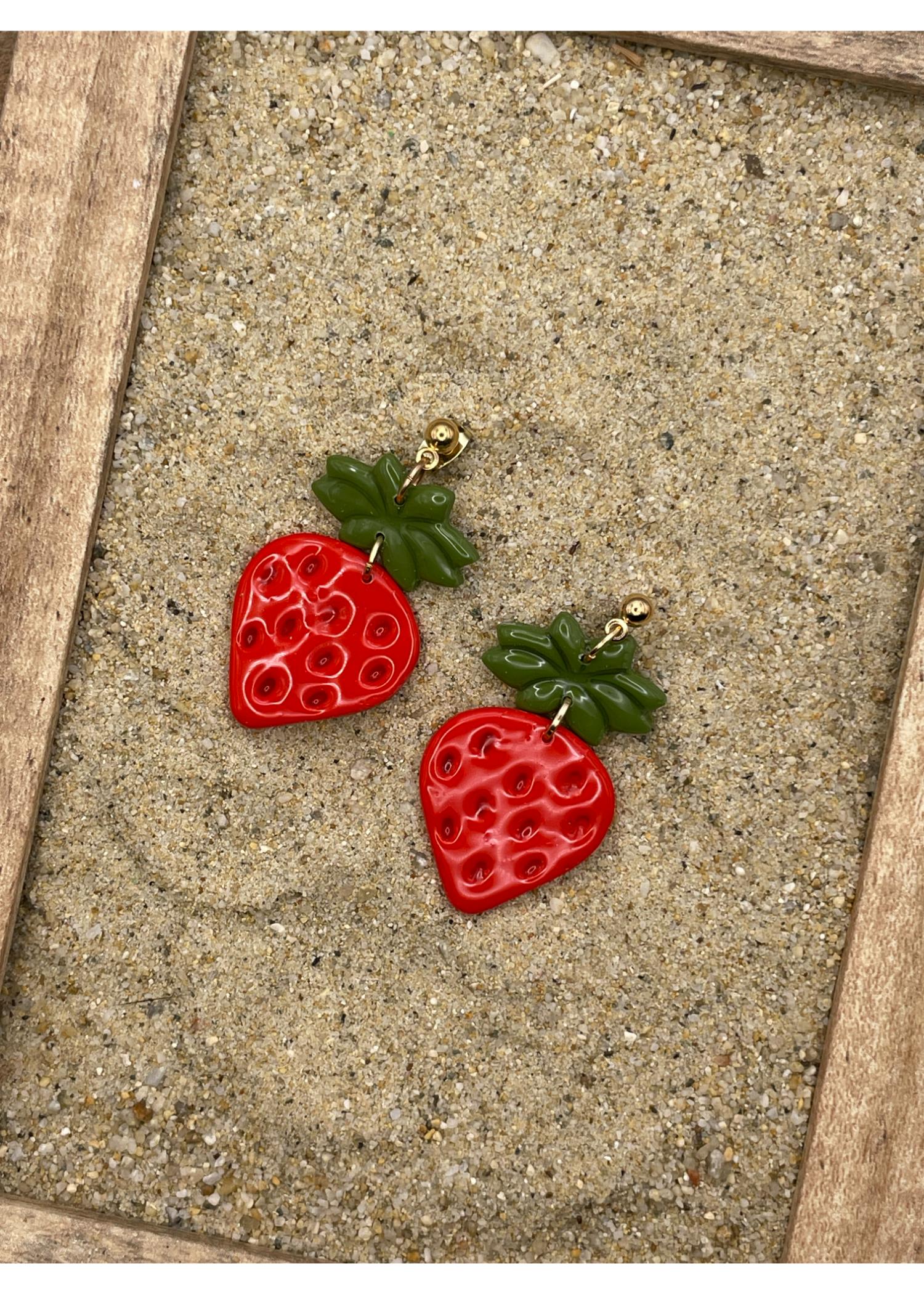 Strawberry Clay Dangle Earrings - Image 3