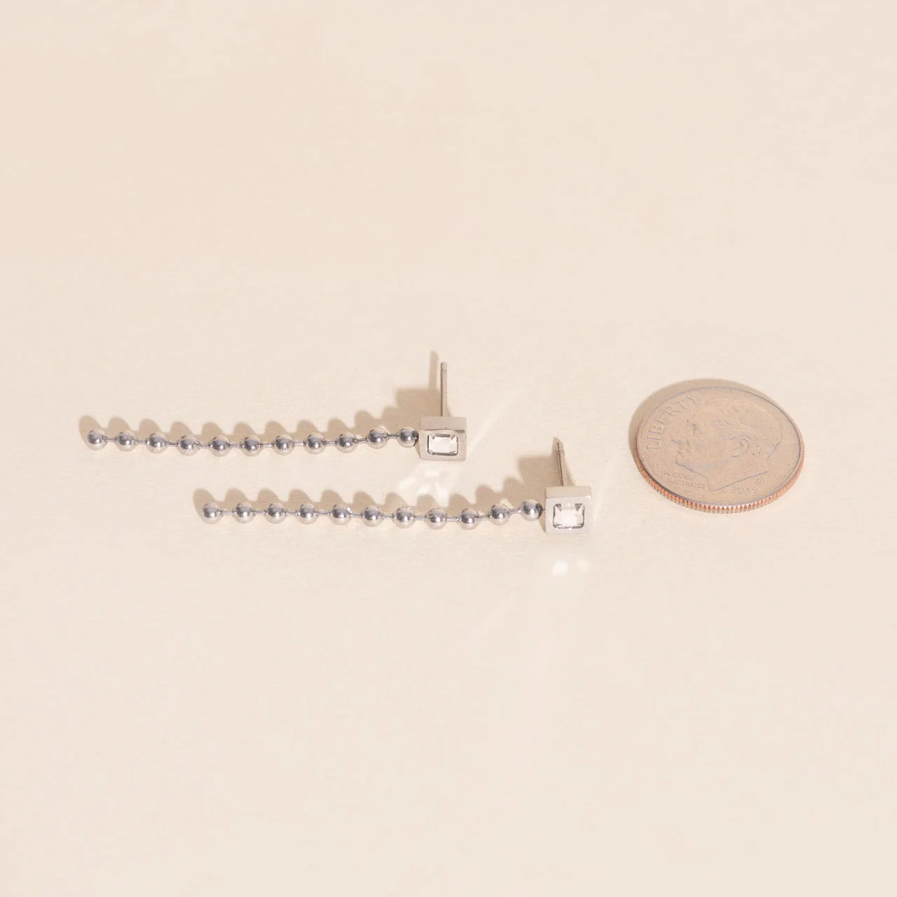 Square Crystal Bead Chain Stud Earrings - Image 5