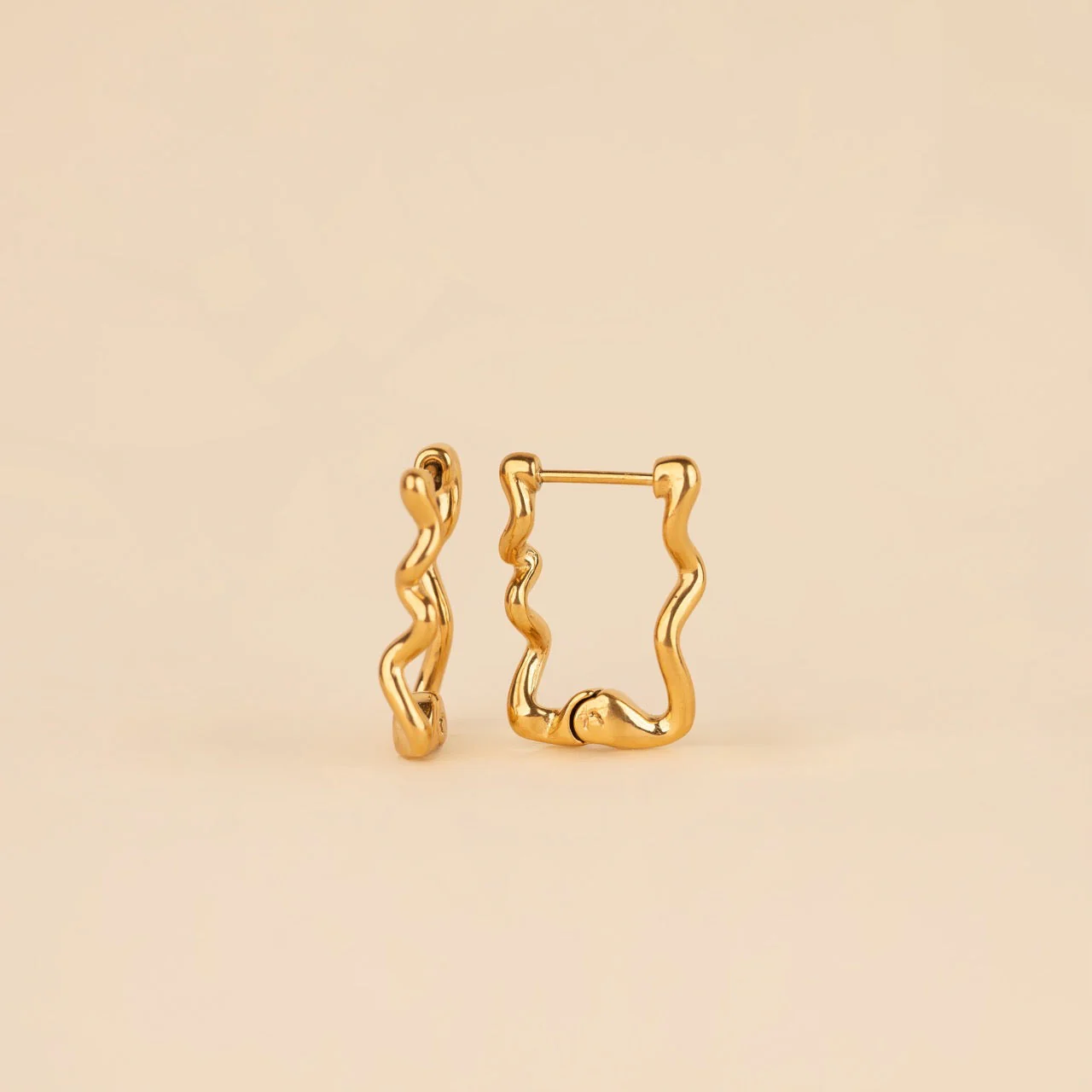 Squiggly Rounded Huggie Hoop Earrings - Image 3