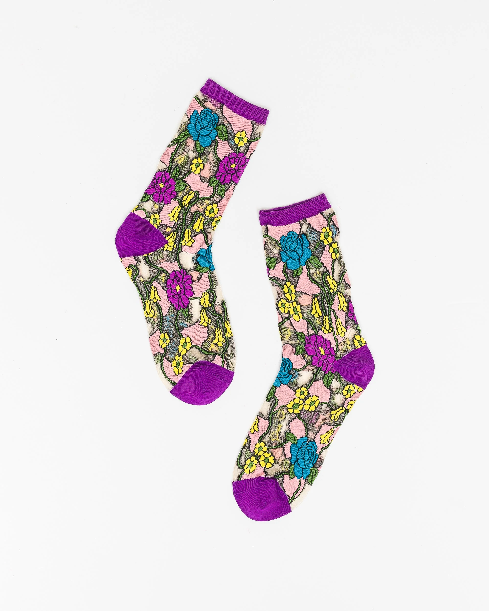 Stain Glass Floral Sheer Crew Sock - Image 2