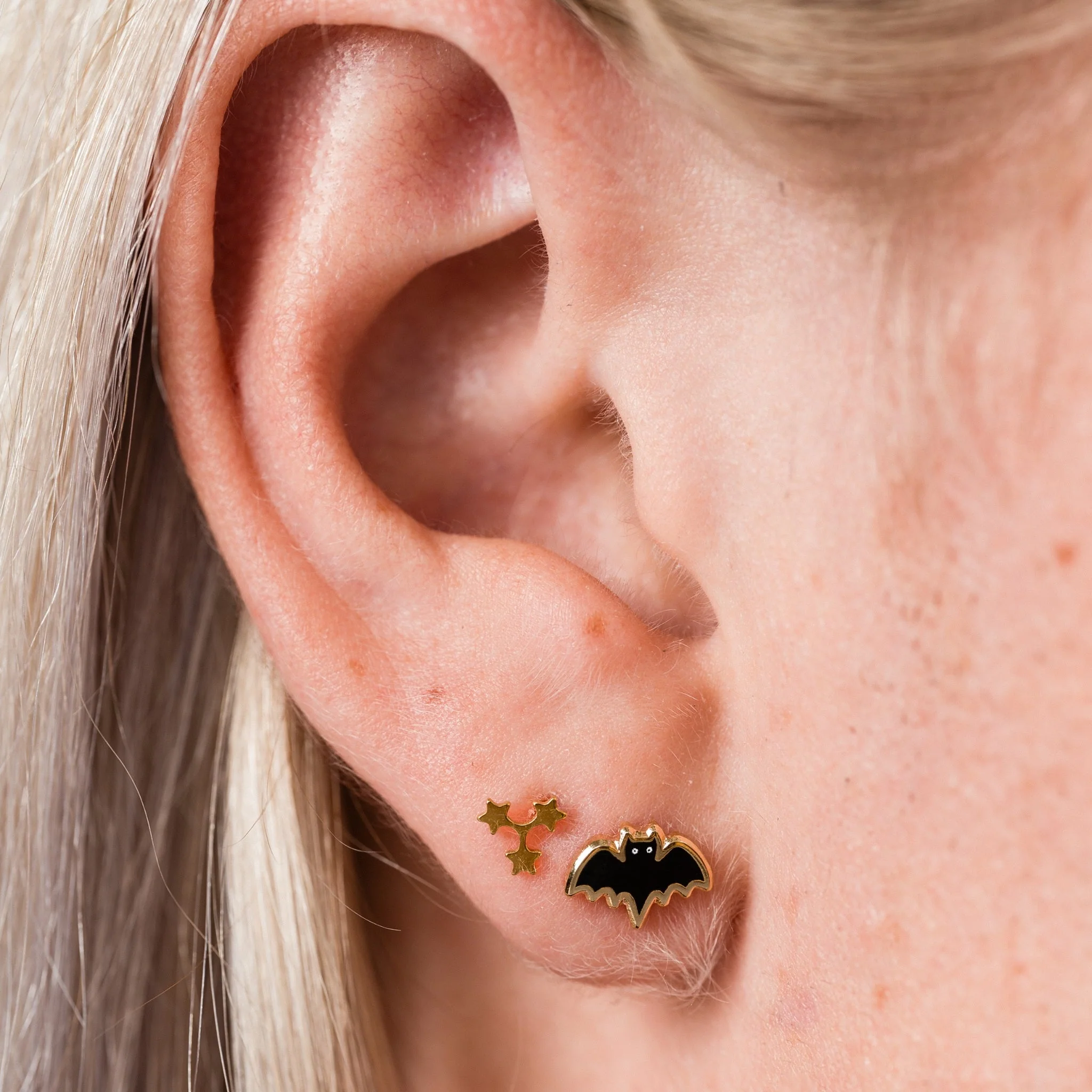Tiny Star Trio Flat Back Stud Earrings - Image 2