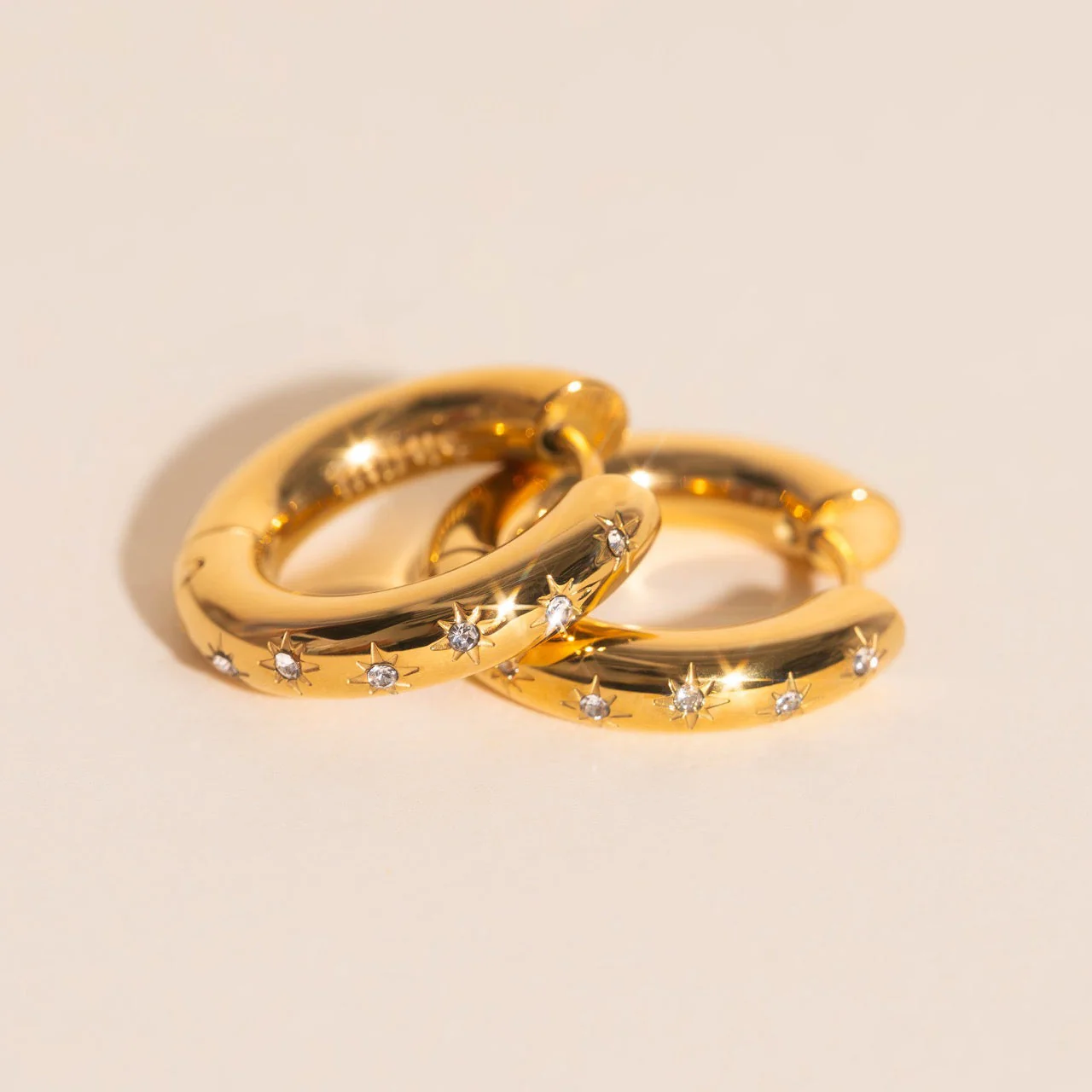 Starburst Chunky Rounded Huggie Hoop Earrings - Image 4