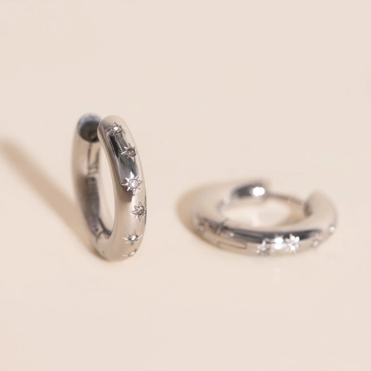 Starburst Chunky Rounded Huggie Hoop Earrings - Image 7