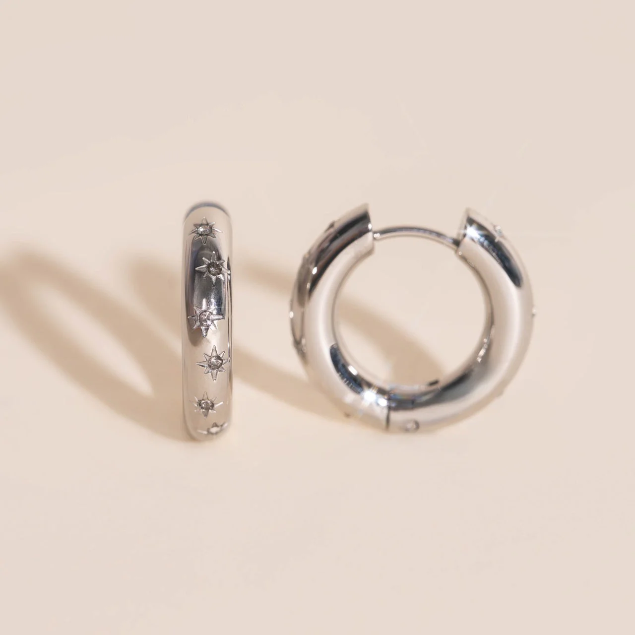 Starburst Chunky Rounded Huggie Hoop Earrings - Image 8
