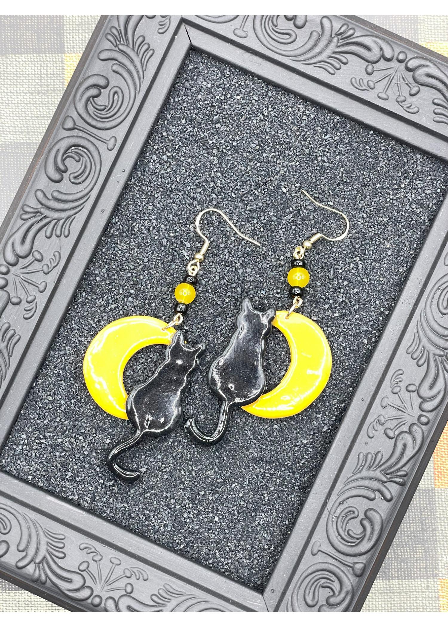 Salem Black Cat Moon Earrings - Image 3