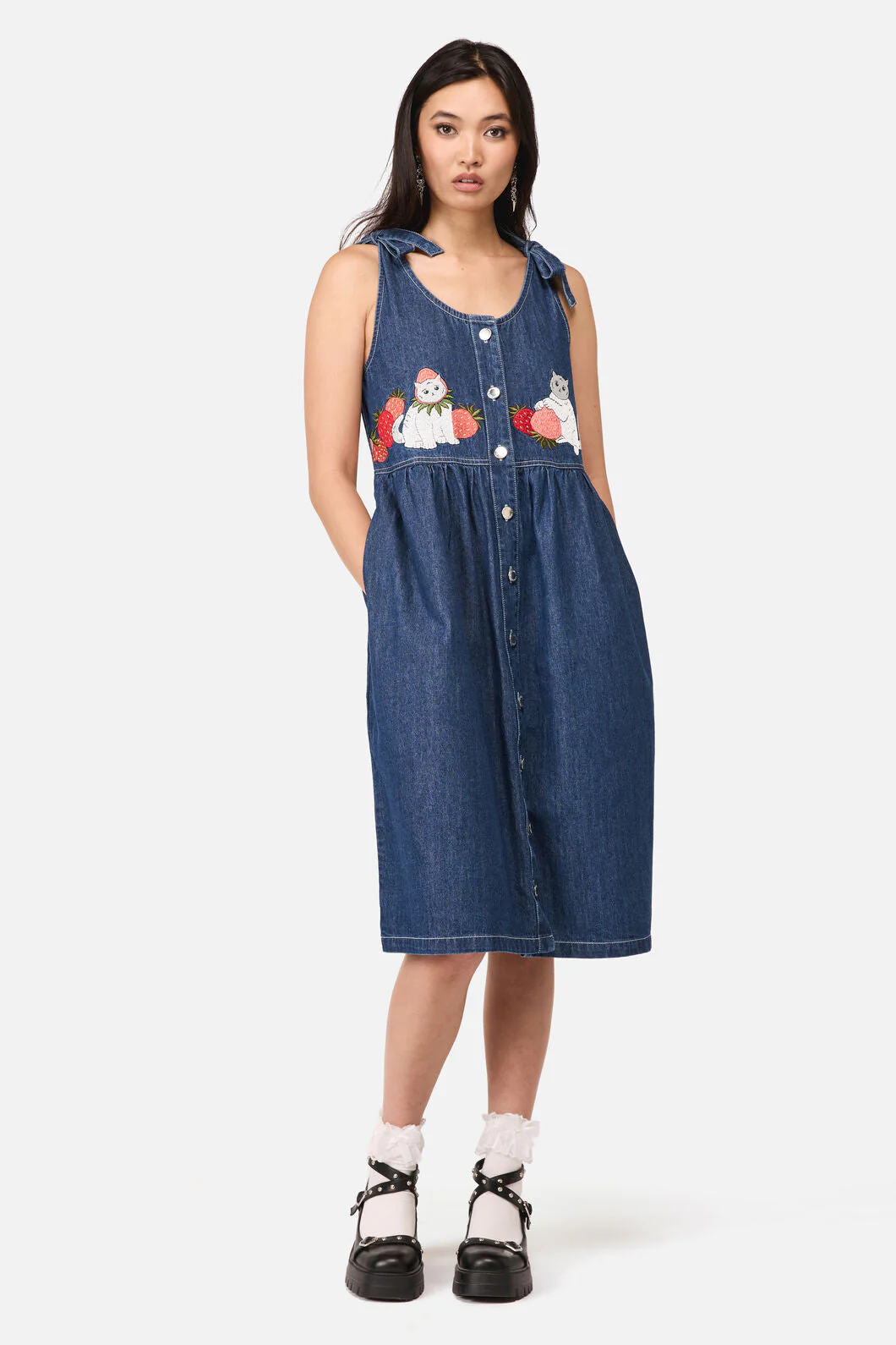 Strawberry Cat Embroidered Pinafore - Image 3