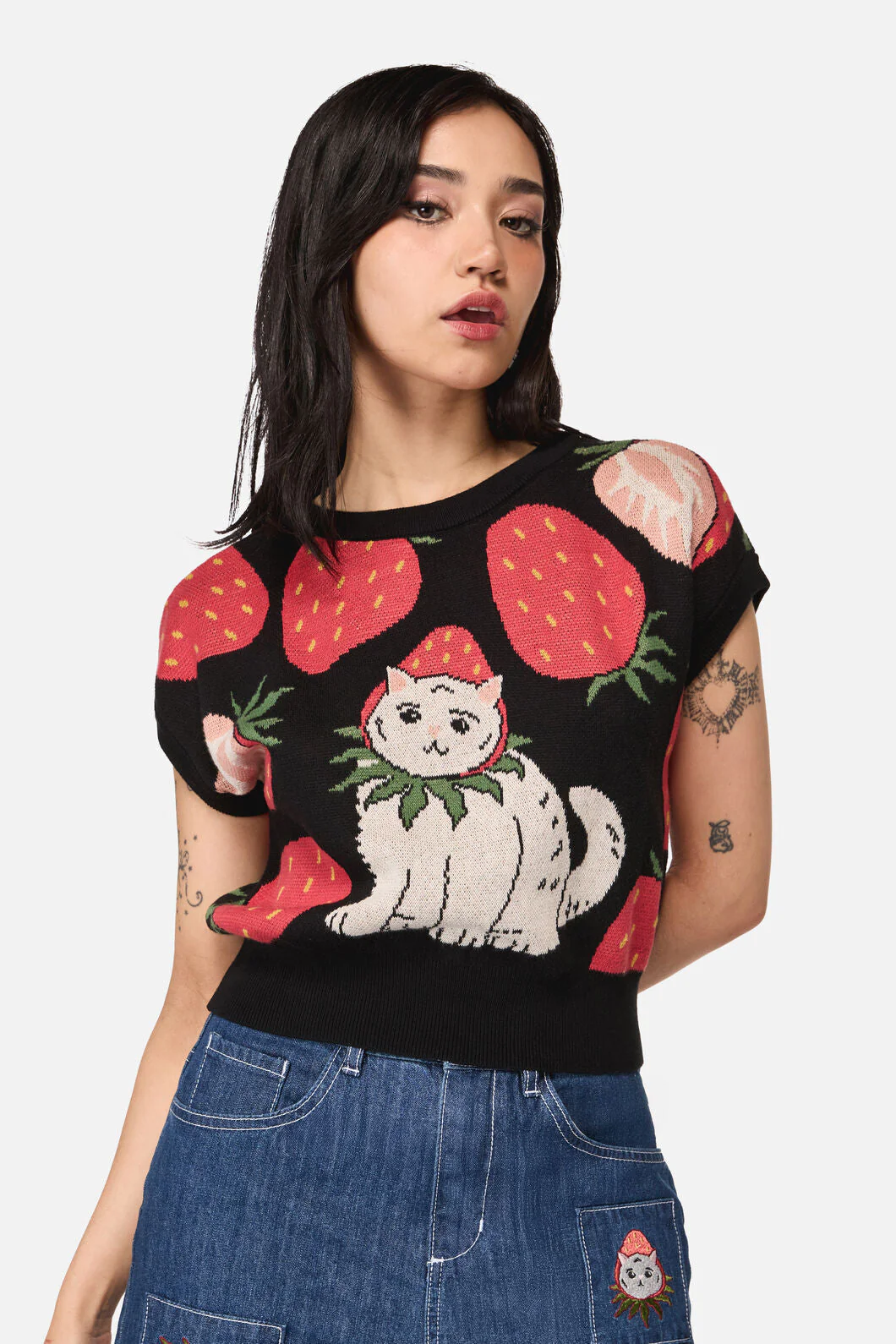 Strawberry Cat Knit Top