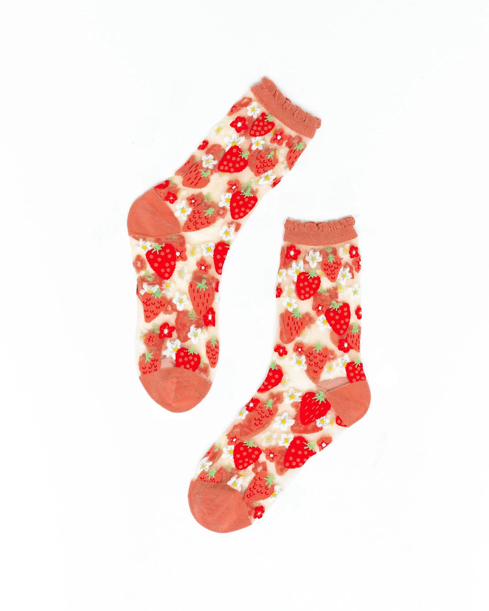 Strawberry Daisy Ruffle Sheer Crew Sock - Image 2