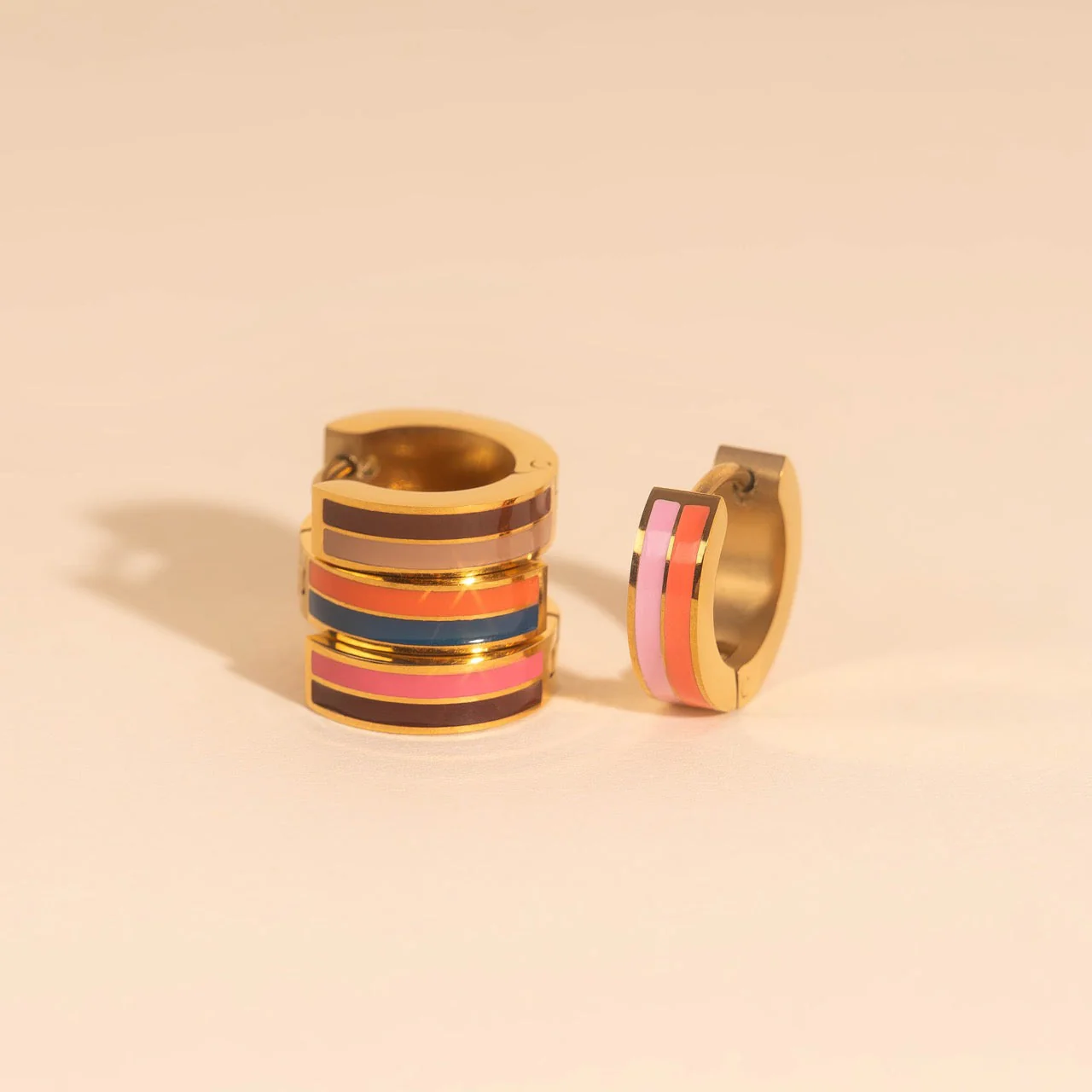 Striped Chunky Huggie Hoop Earrings - Image 10